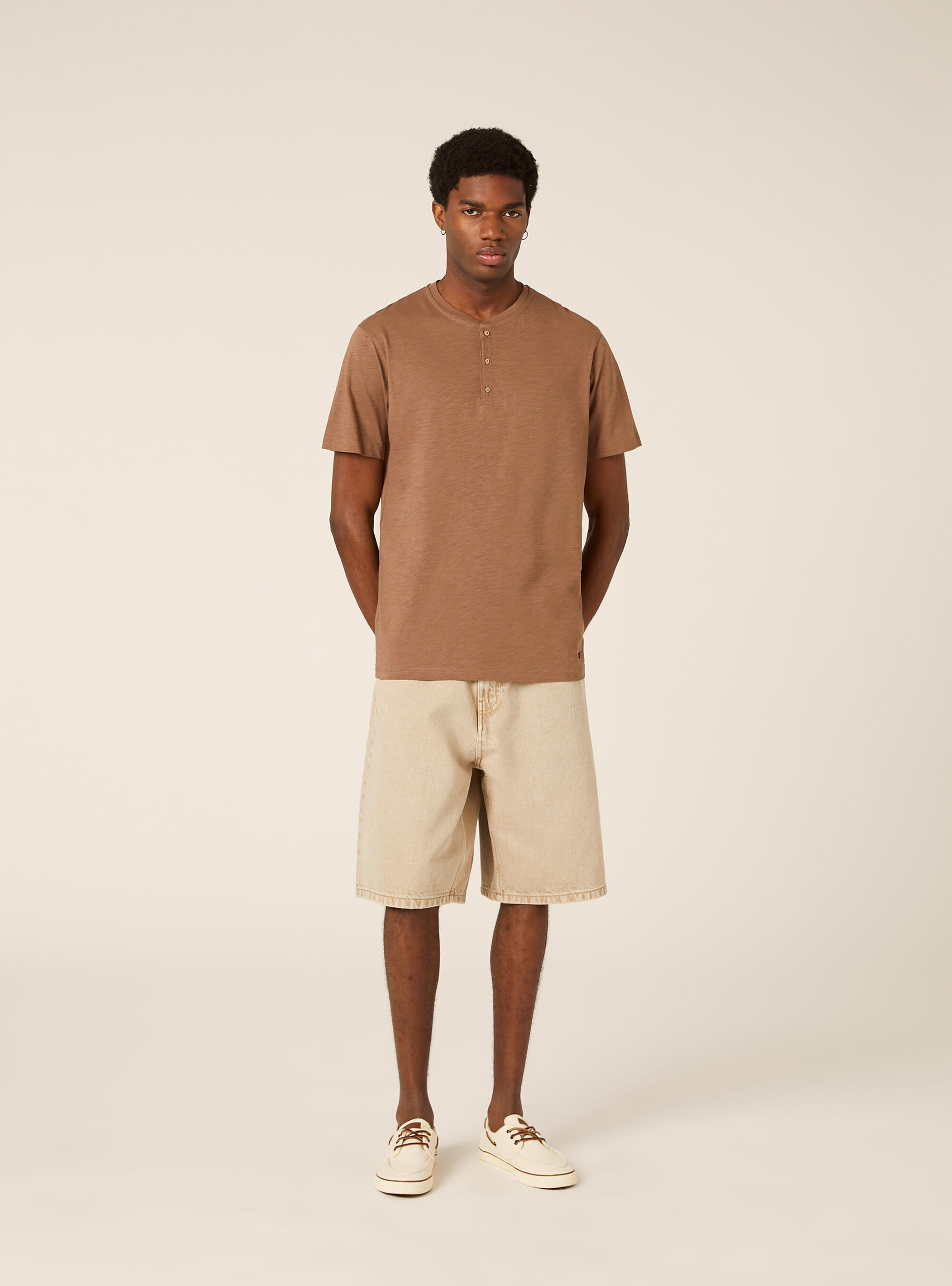 Cotton Henley T-Shirt, BR2 BROWN MEDIUM