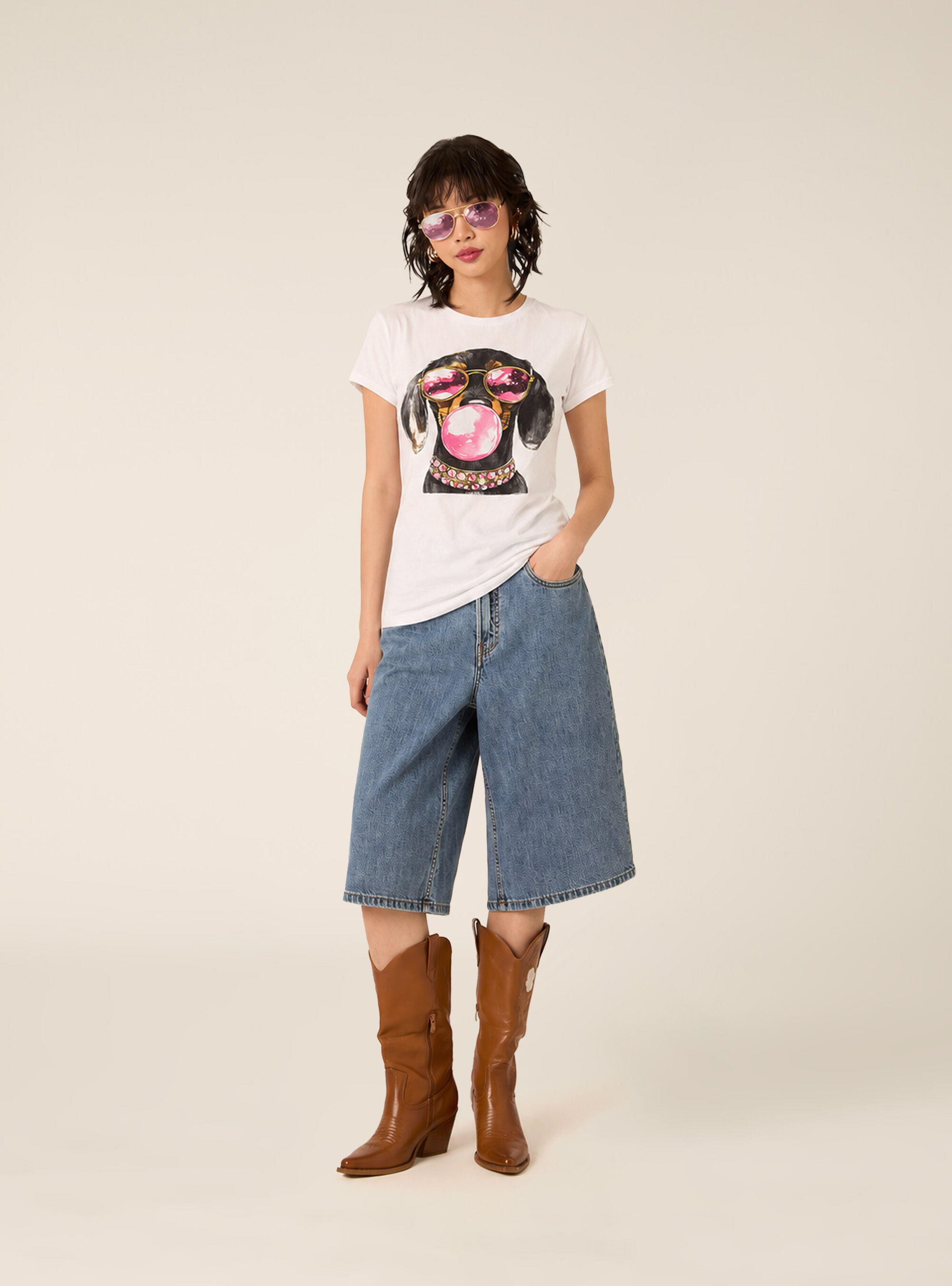 T-shirt regular con stampa cane