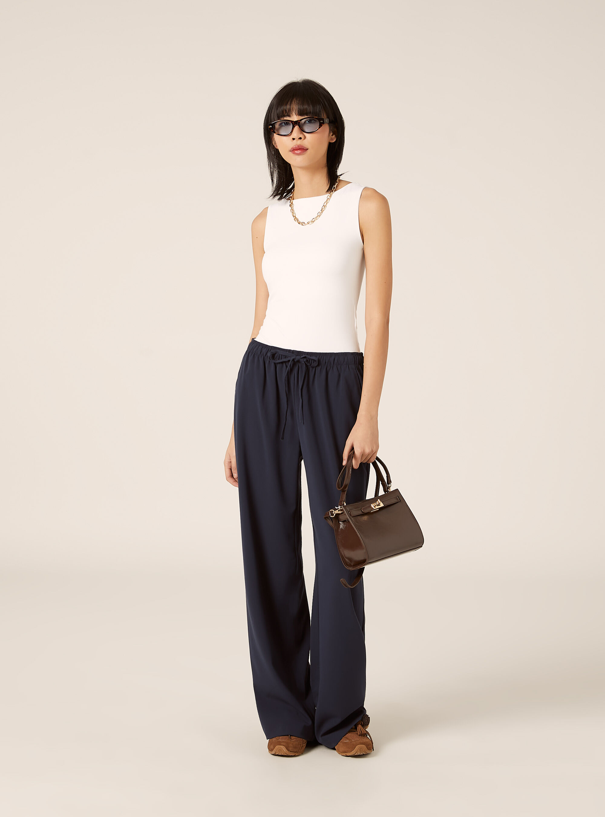 Pantaloni a gamba larga con coulisse, NA2 NAVY MEDIUM