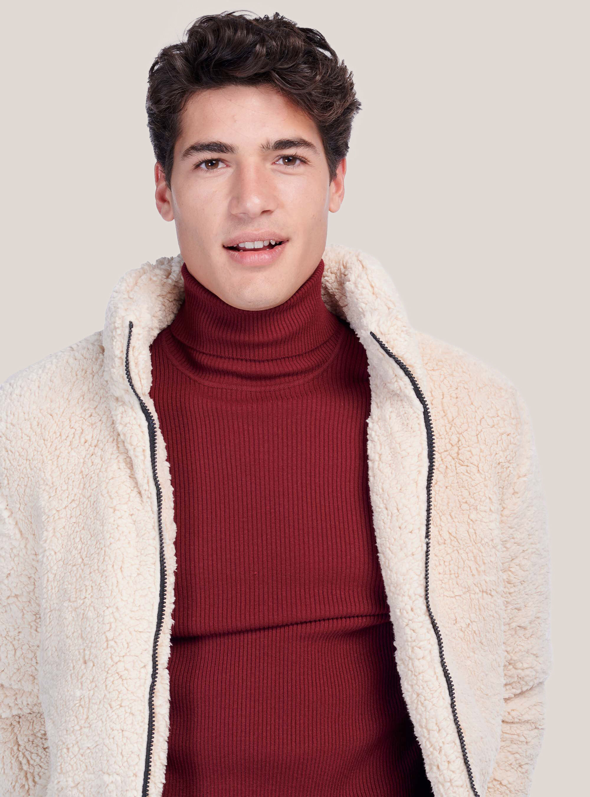 Blouson en faux cuir d'agneau, C581 BEIGE