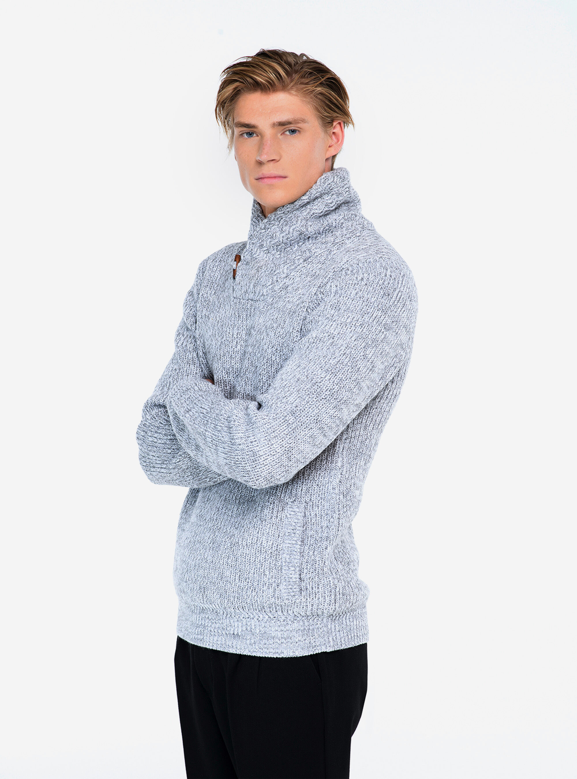 PULLOVER WITH SHAWL COLLAR, PEARL/OFF-WHITE