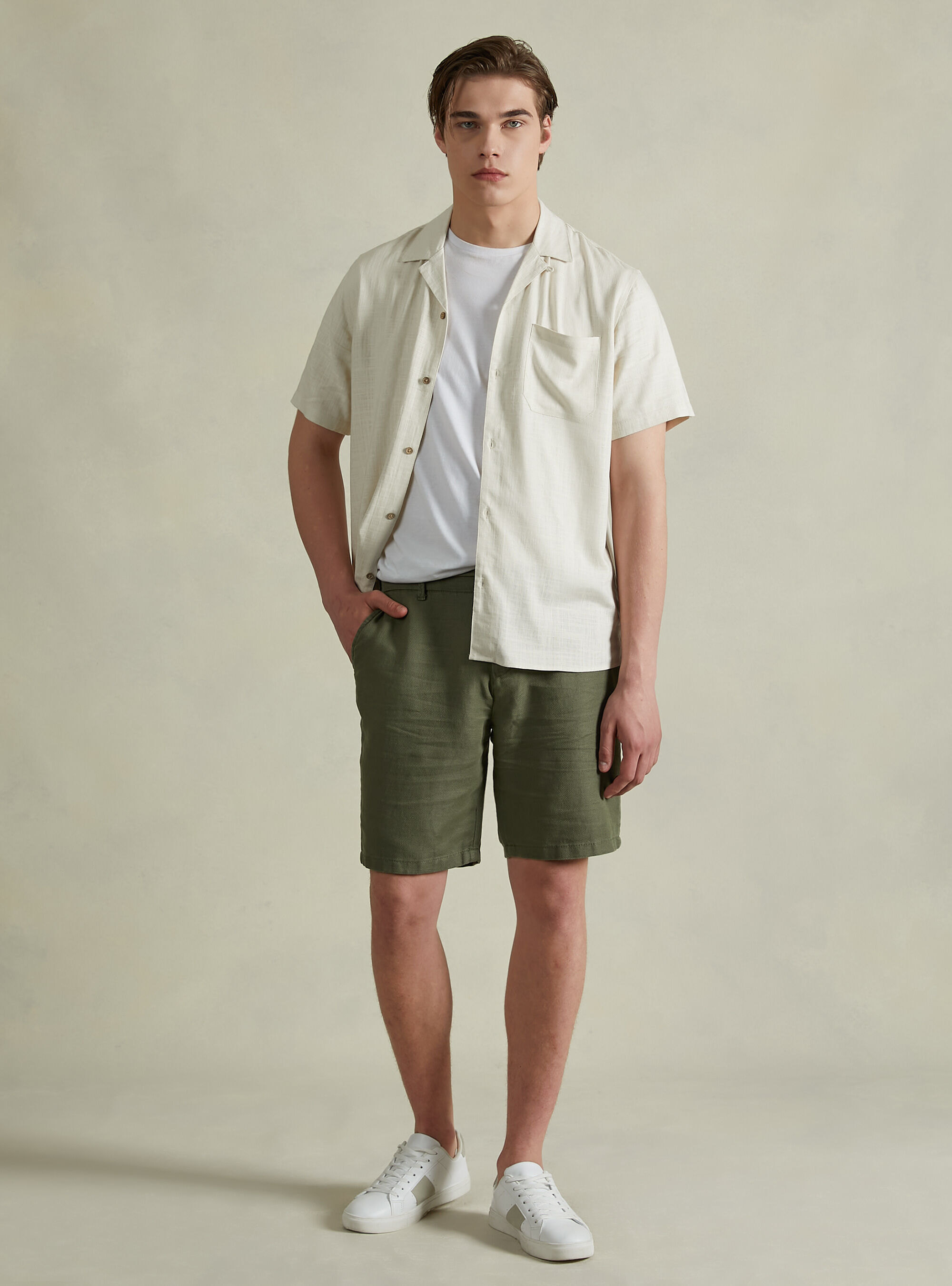 Linen-blend bermuda shorts with drawstring waist, KY2 KAKY MEDIUM