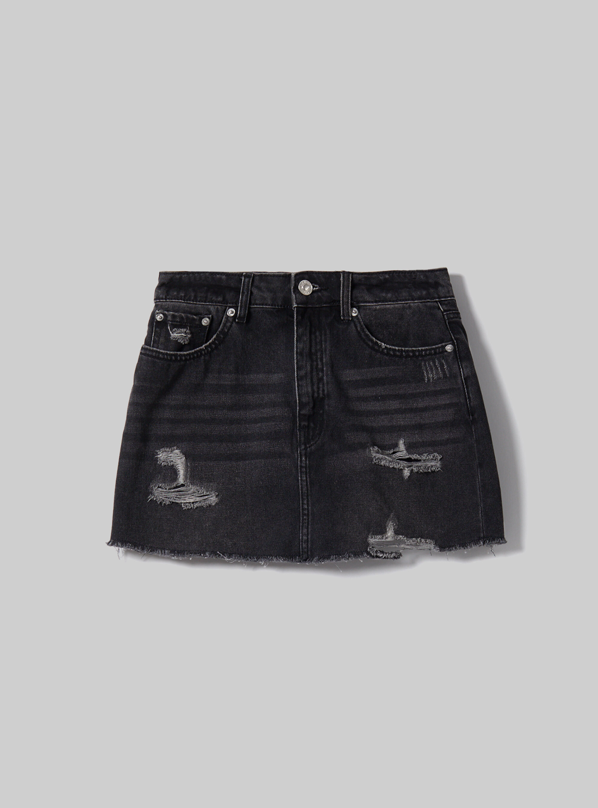 Black denim mini skirt ripped discount
