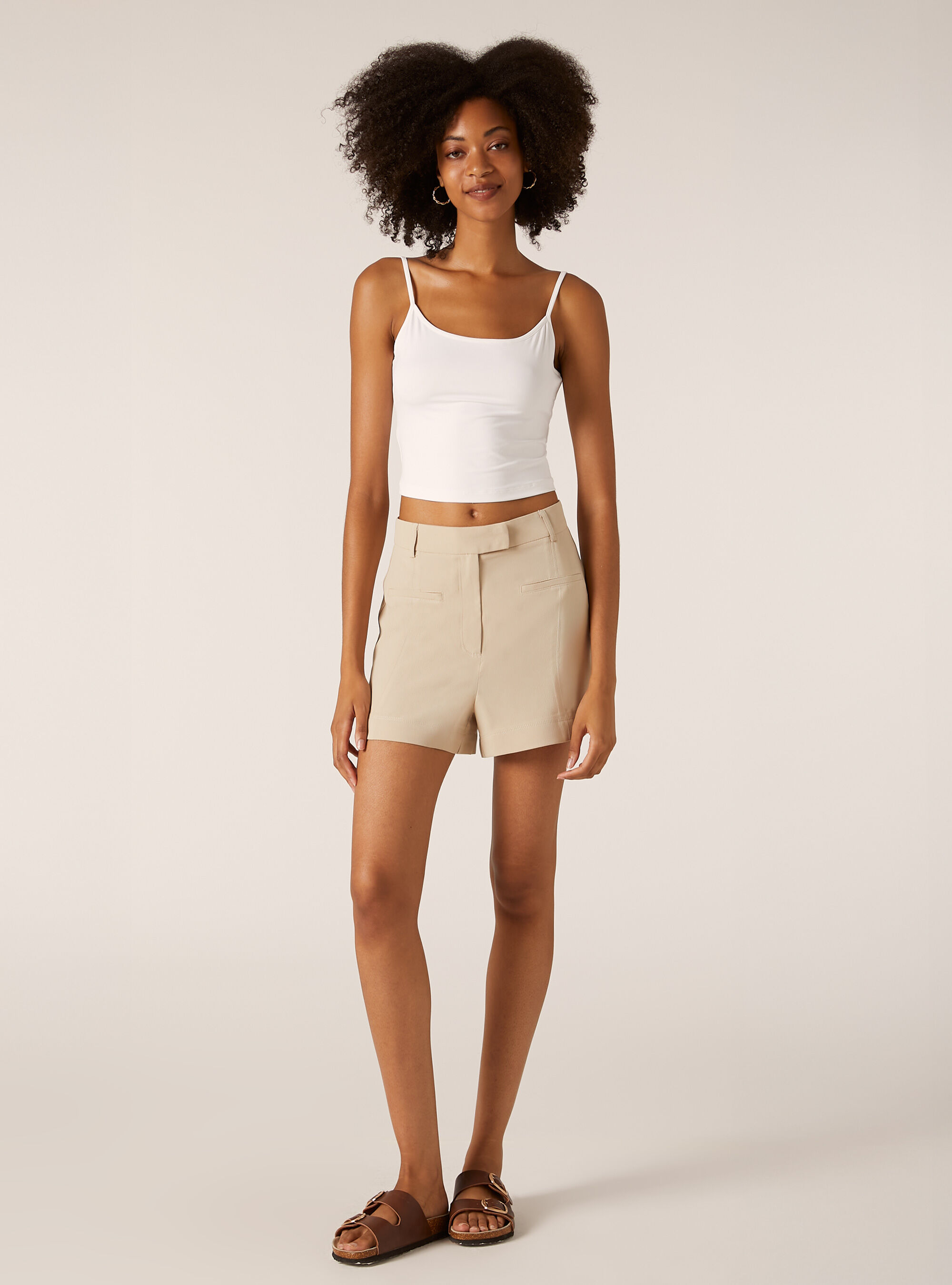 Solid-color crepe shorts, BG2 BEIGE MEDIUM