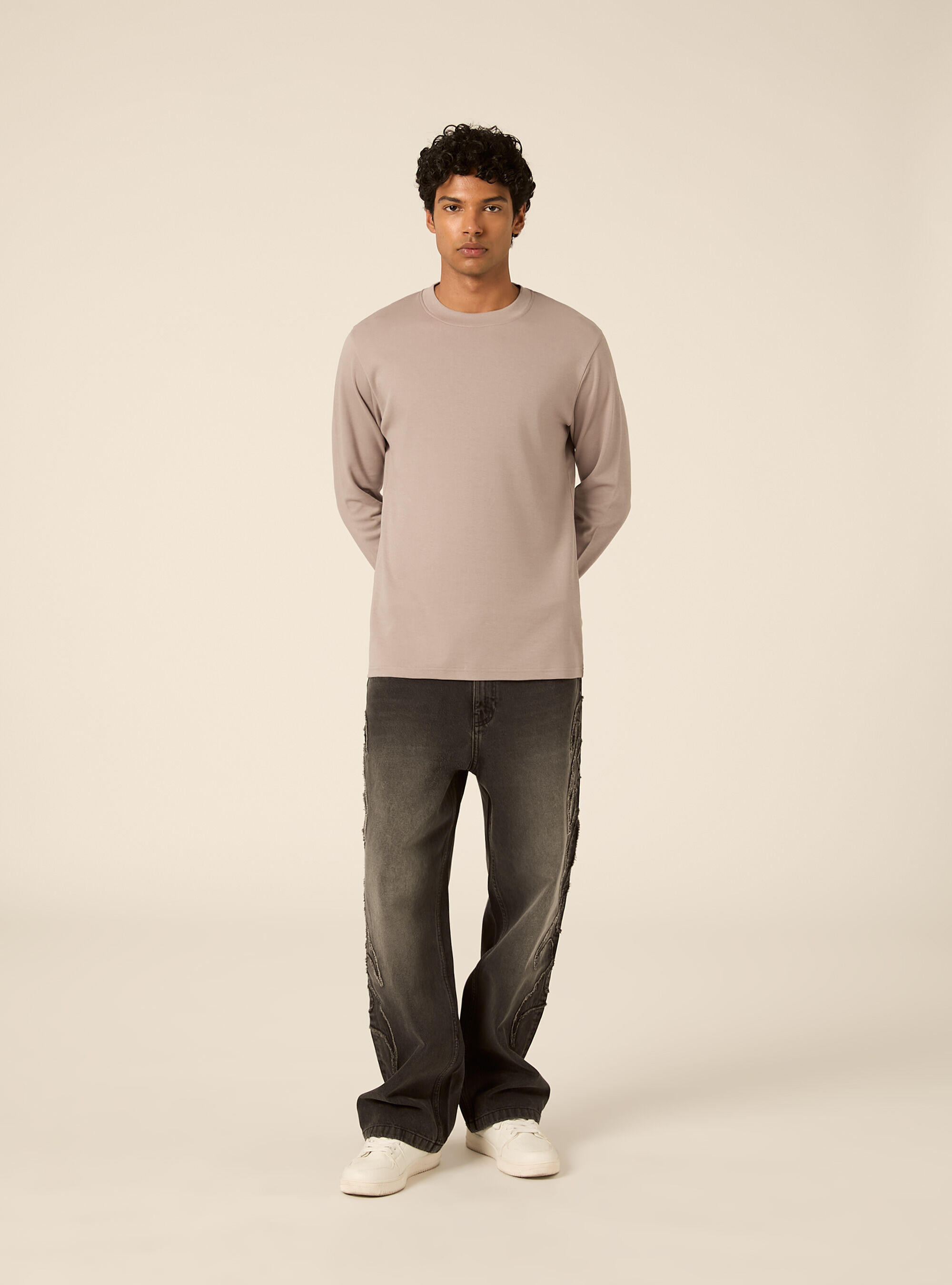 Maglia girocollo maniche lunghe interlock, GRIGIO MEDIO