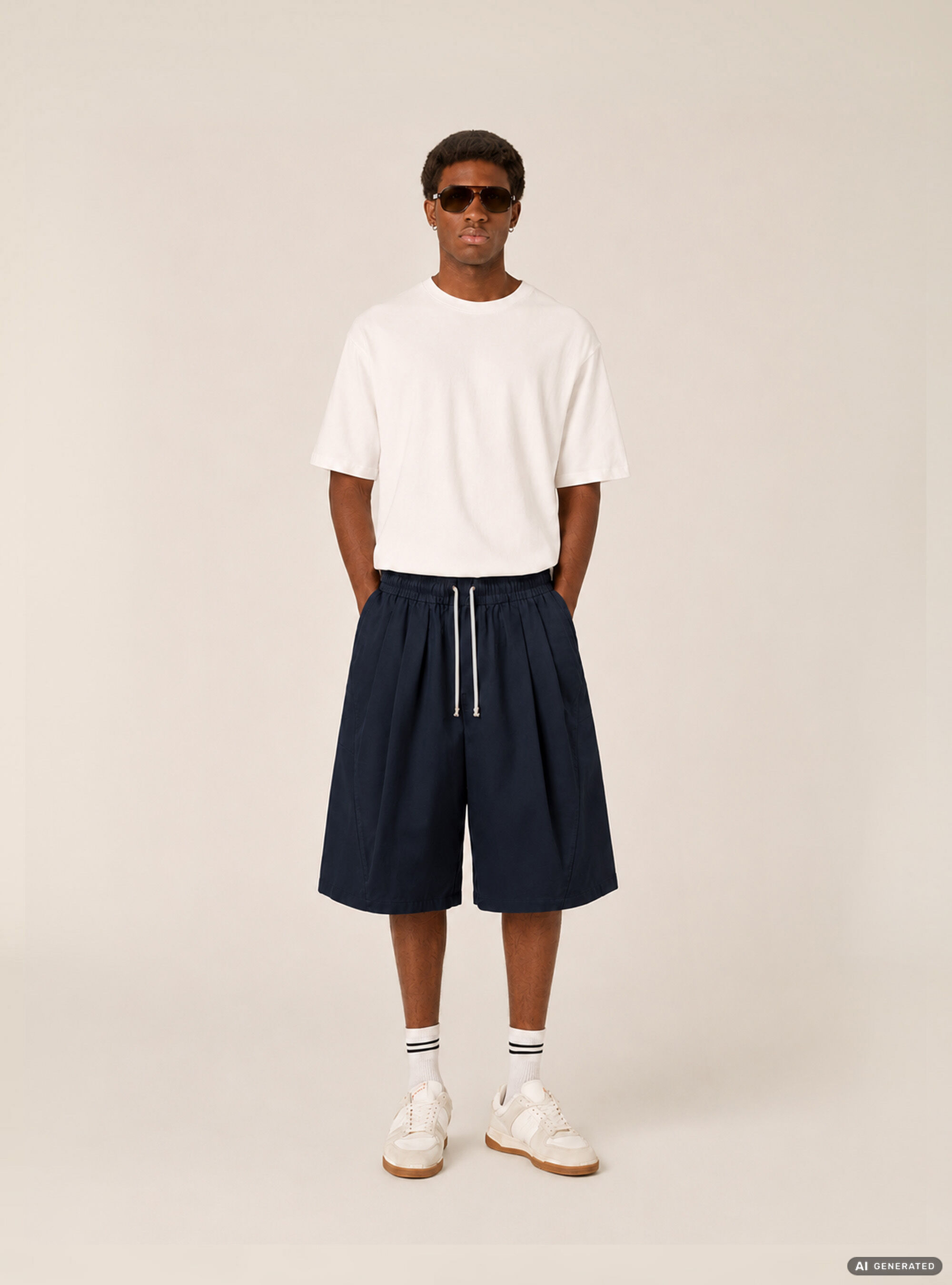Bermuda baggy con pince misto cotone