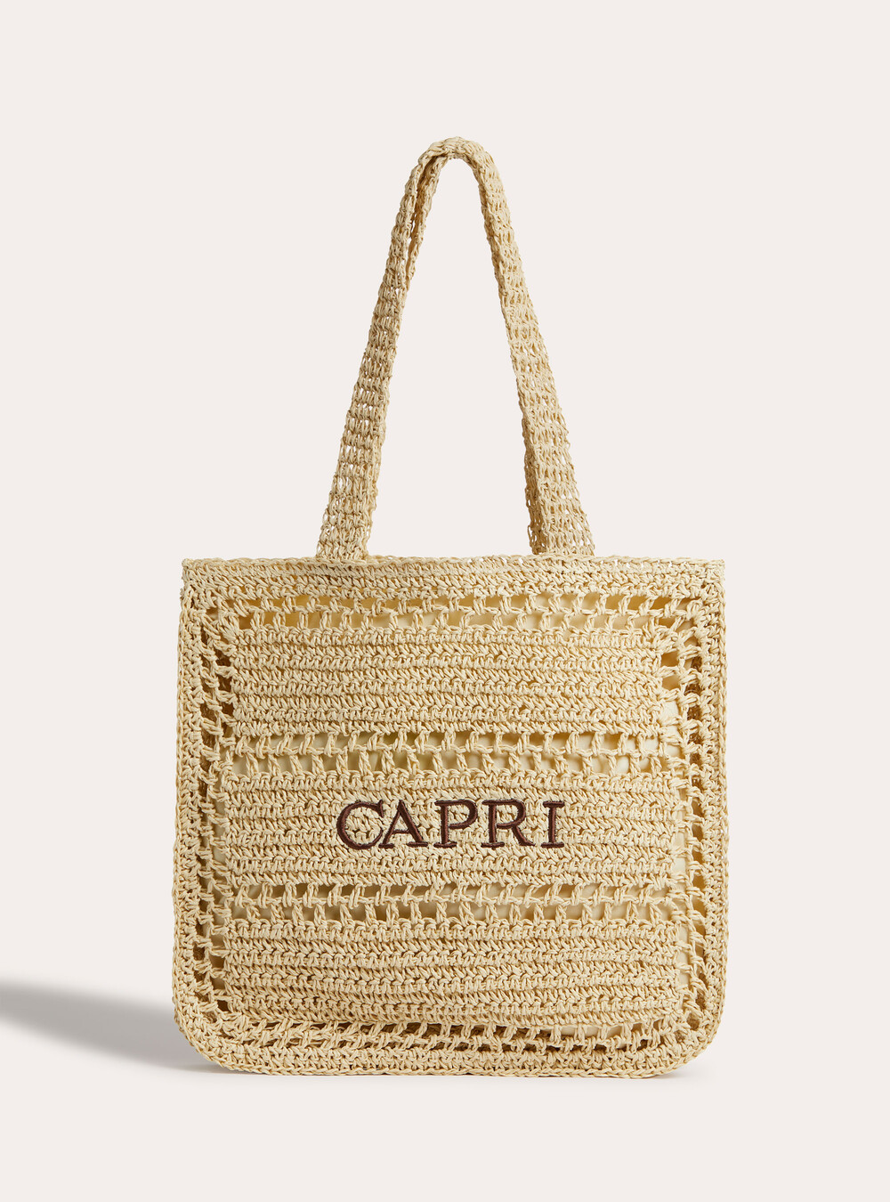 Borsa shopper in rafia con ricamo