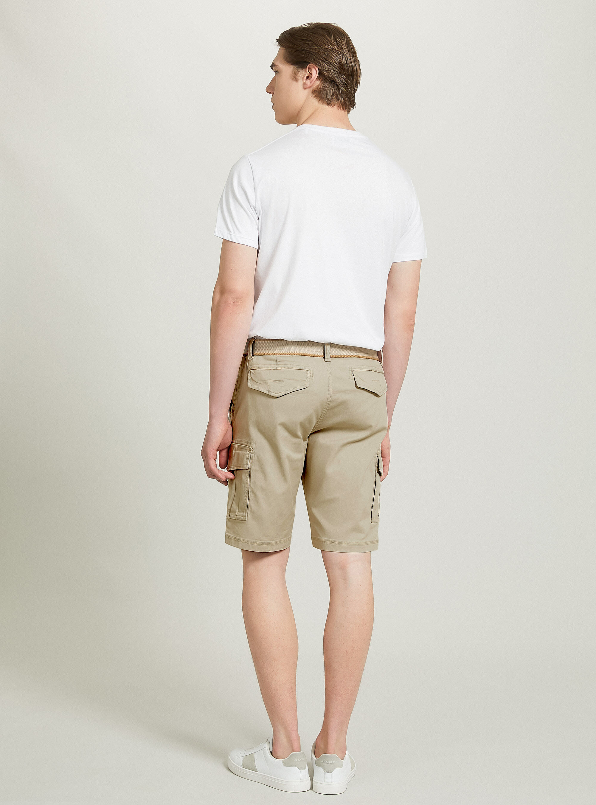 【INCHANT ME】Pixel Cotton Cargo Bermuda Pants Cotton cargo bermuda shorts with canvas belt