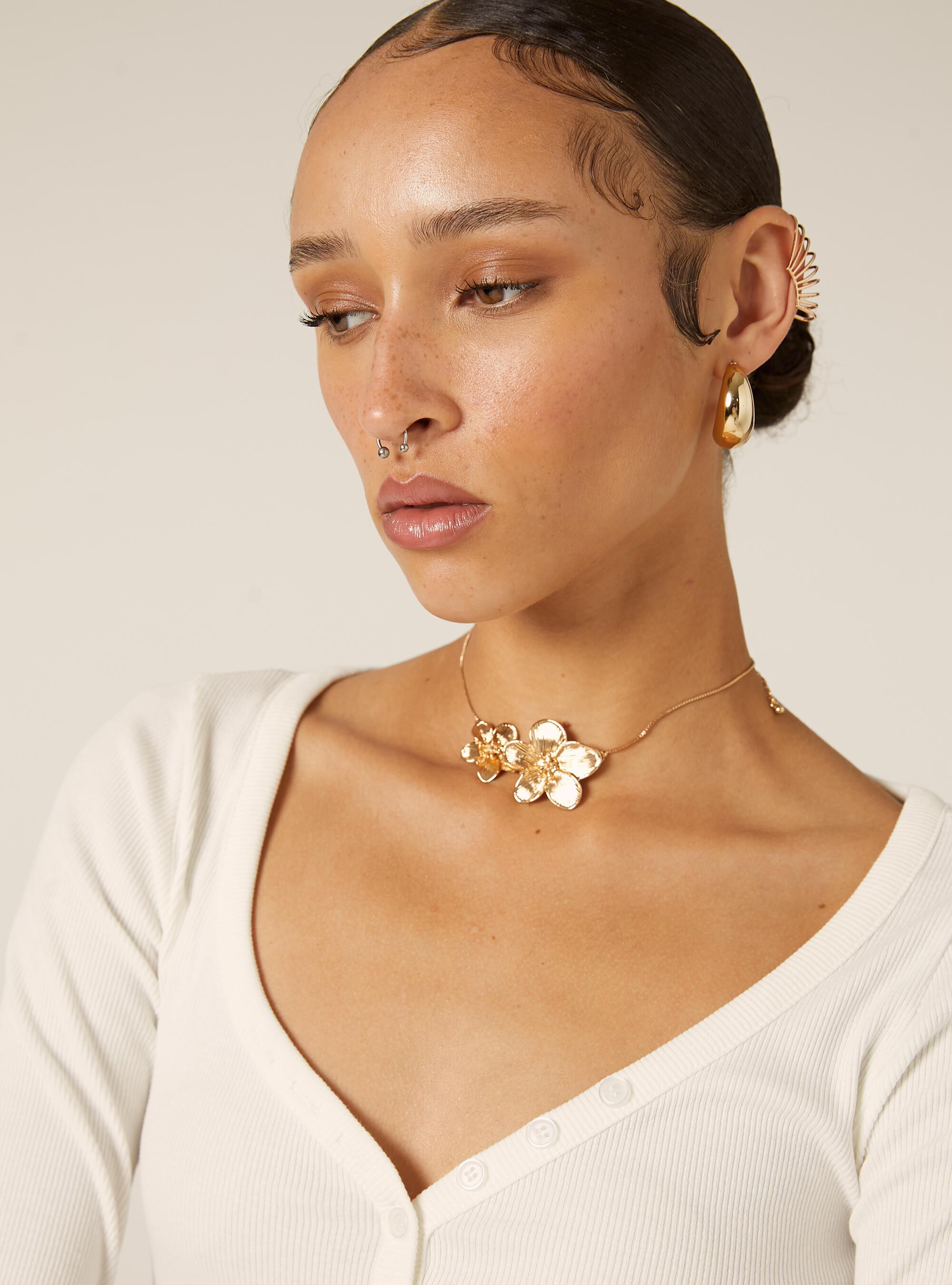 Maglietta a maniche lunghe con scollo a V, WH2 WHITE