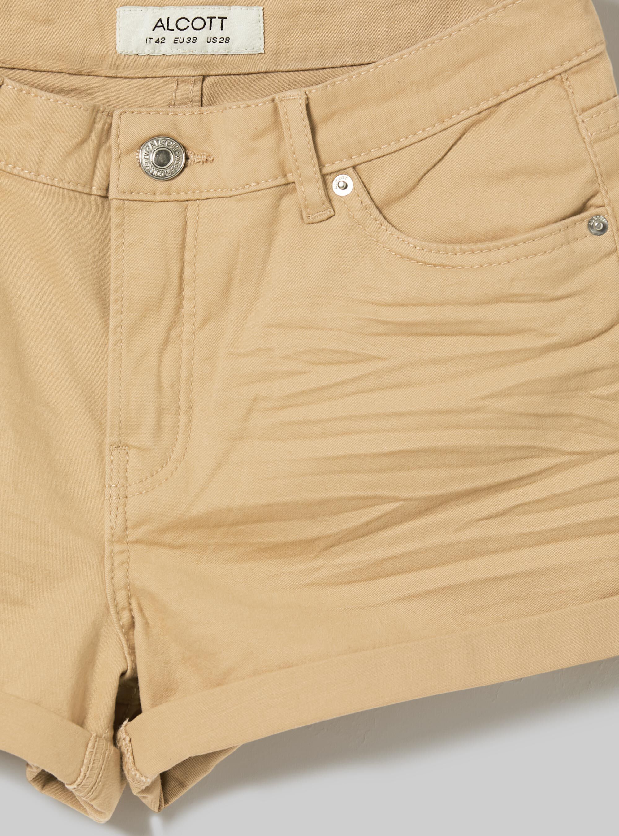 Stretch twill shorts with turn-ups, BG2 BEIGE MEDIUM