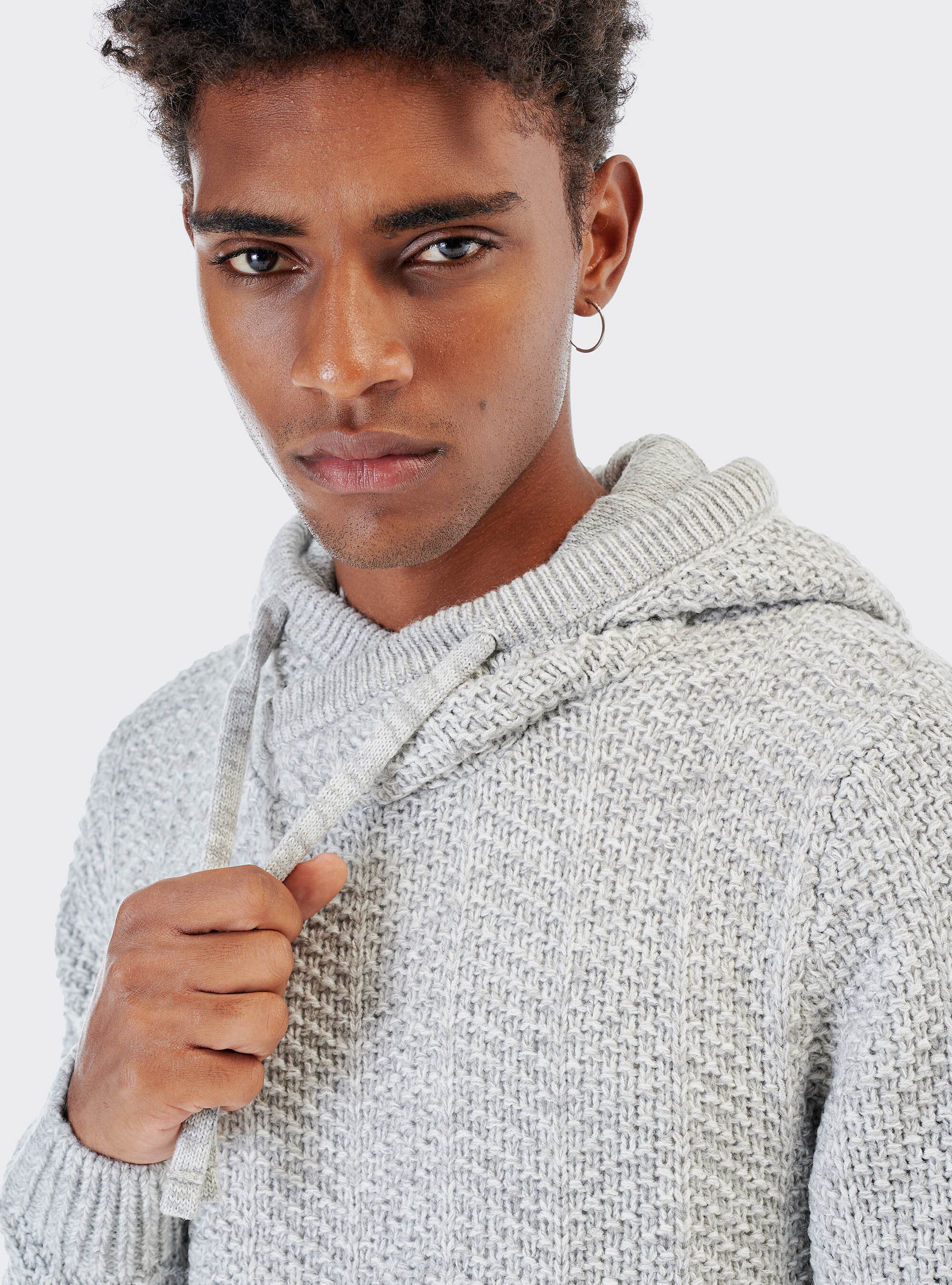 Wool blend hooded pullover, PEARL