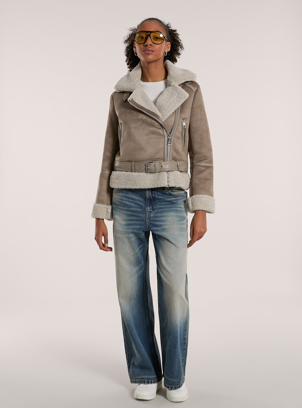 Suede-effect sheepskin jacket