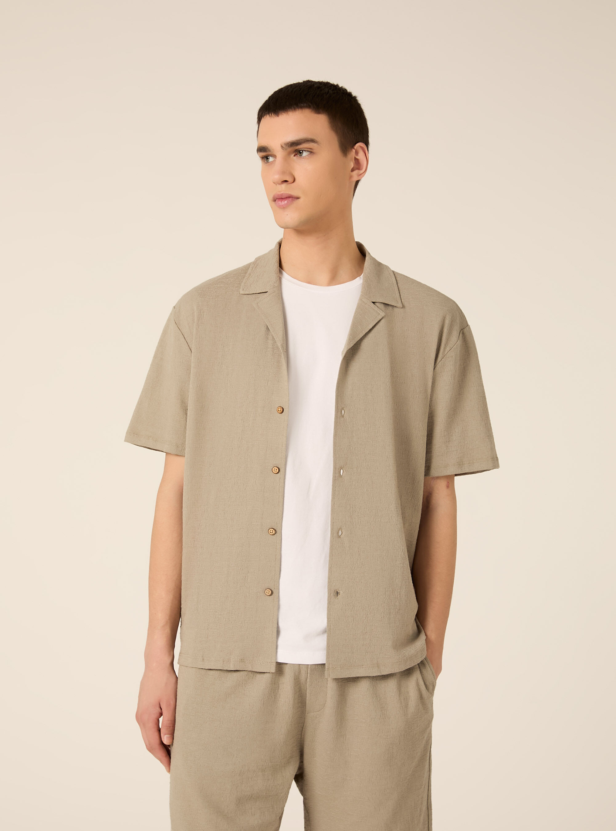 Camicia bowling in jersey texture regular fit