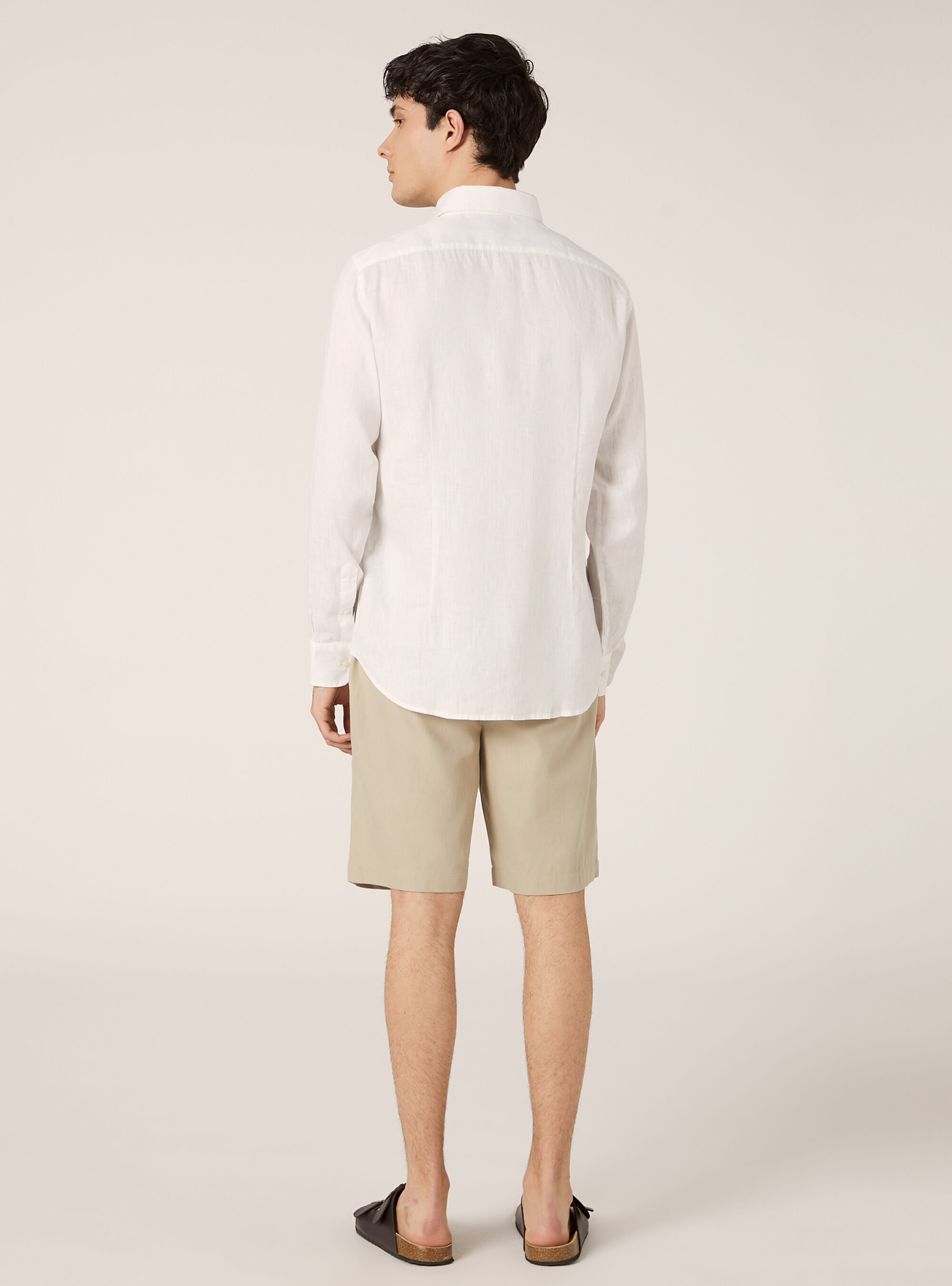 Long-sleeved pure linen shirt, WH3 WHITE