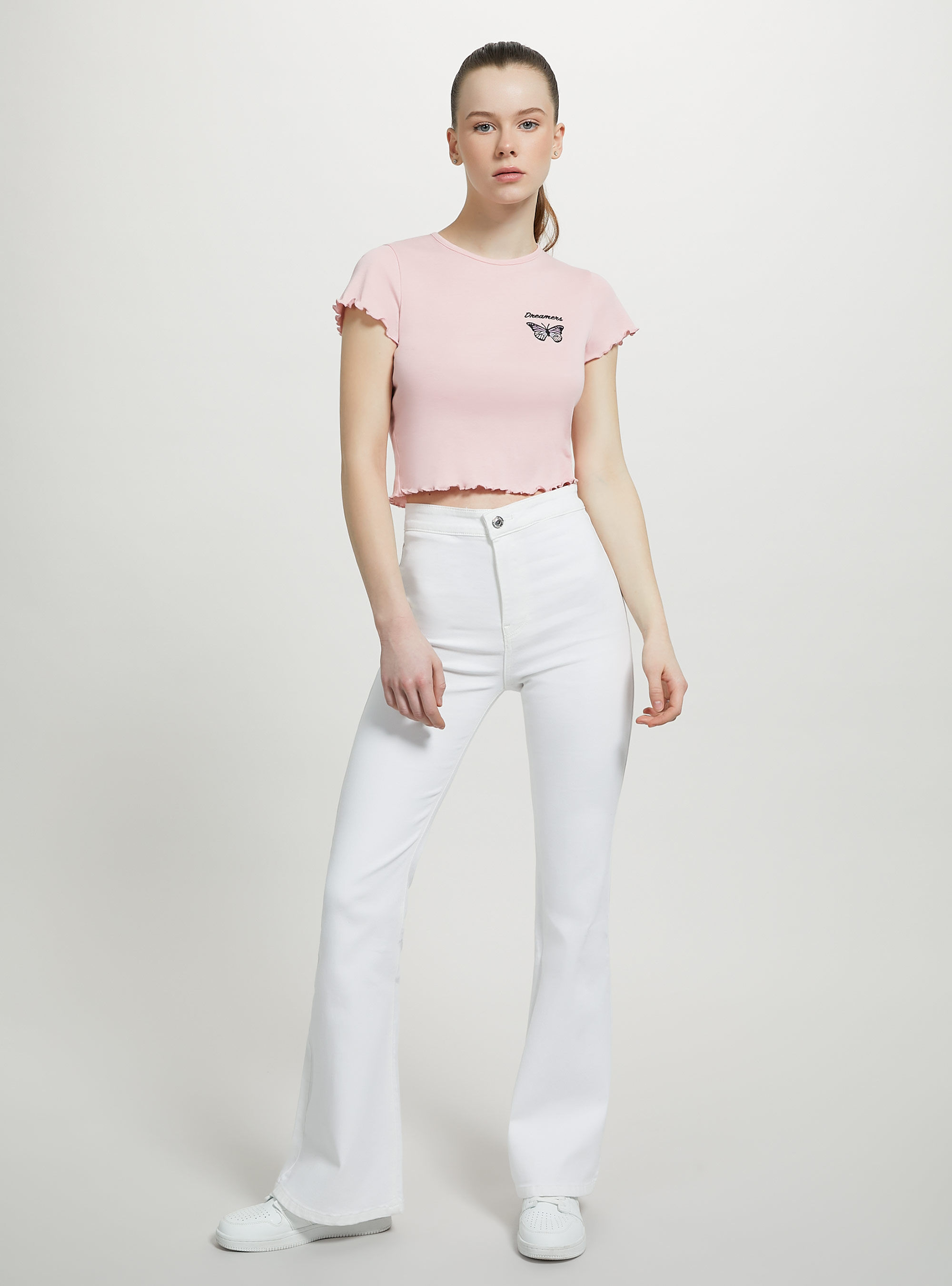 T-shirt en coton avec broderie, C4400 PINK