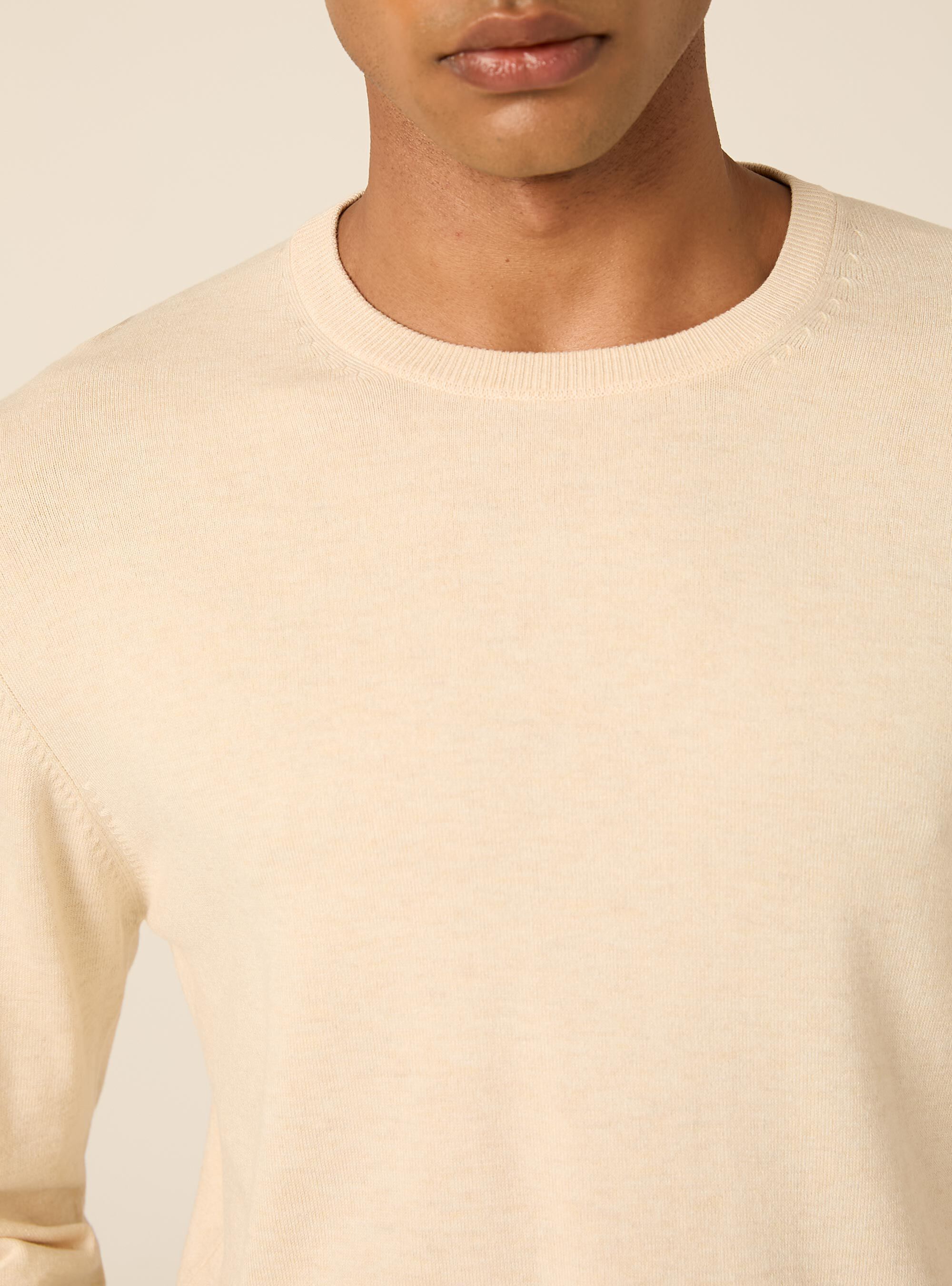 Pullover girocollo in viscosa, CREMA CHIARO MELANGE