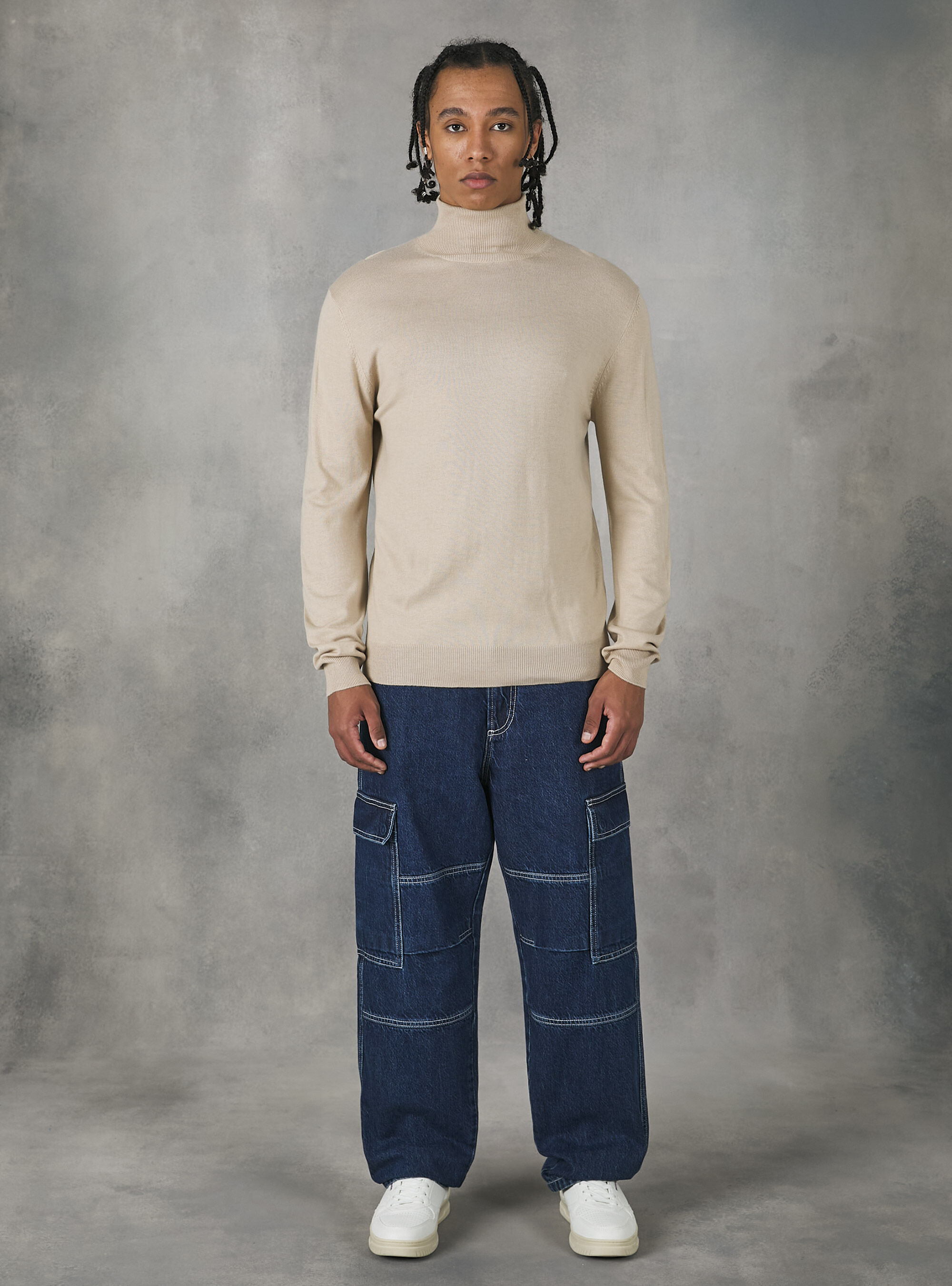 Pull &agrave; col roul&eacute; doux, MBG3 BEIGE MEL LIGHT