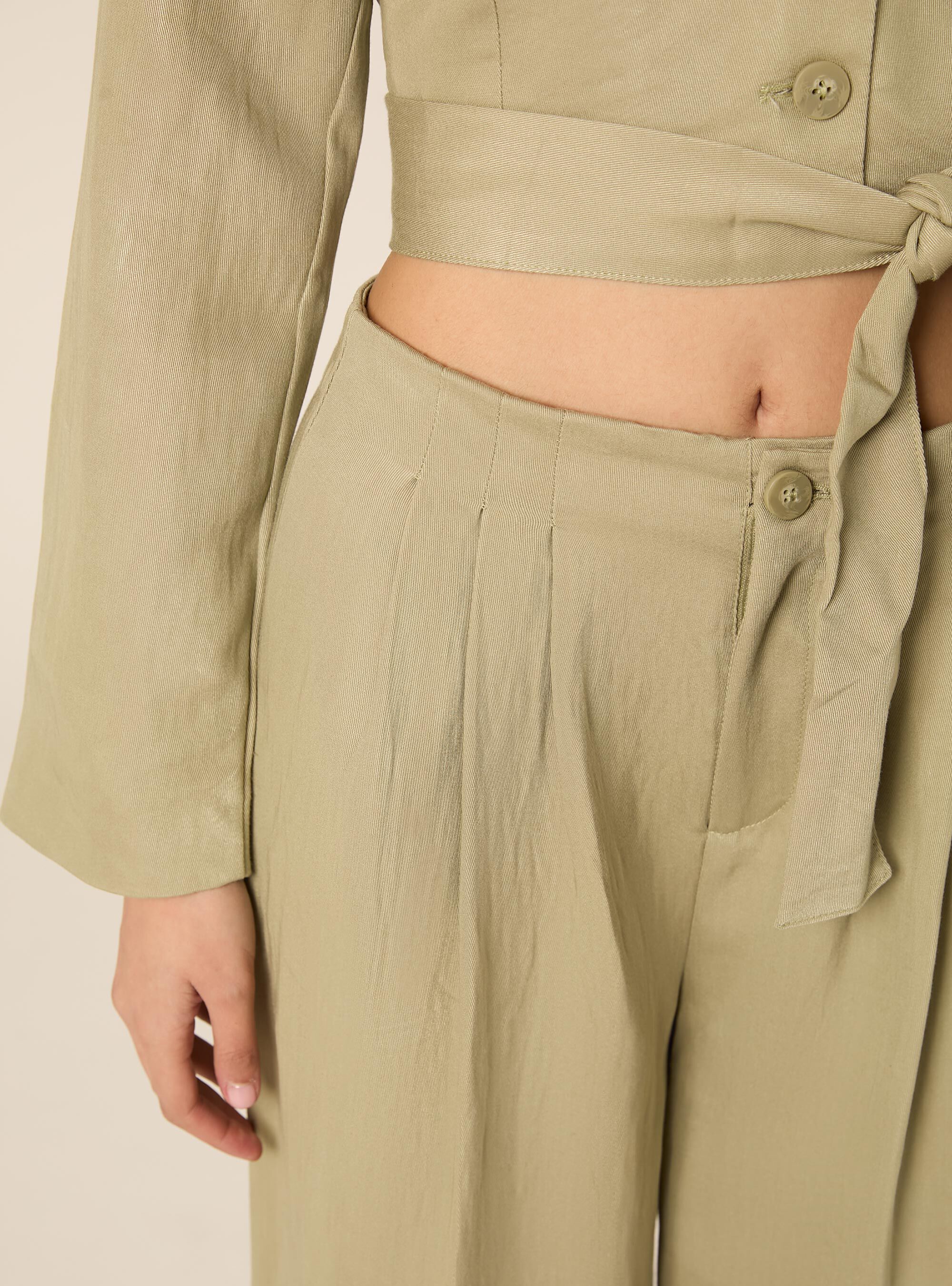 Pantaloni wide leg con pence, GN3 GREEN LIGHT