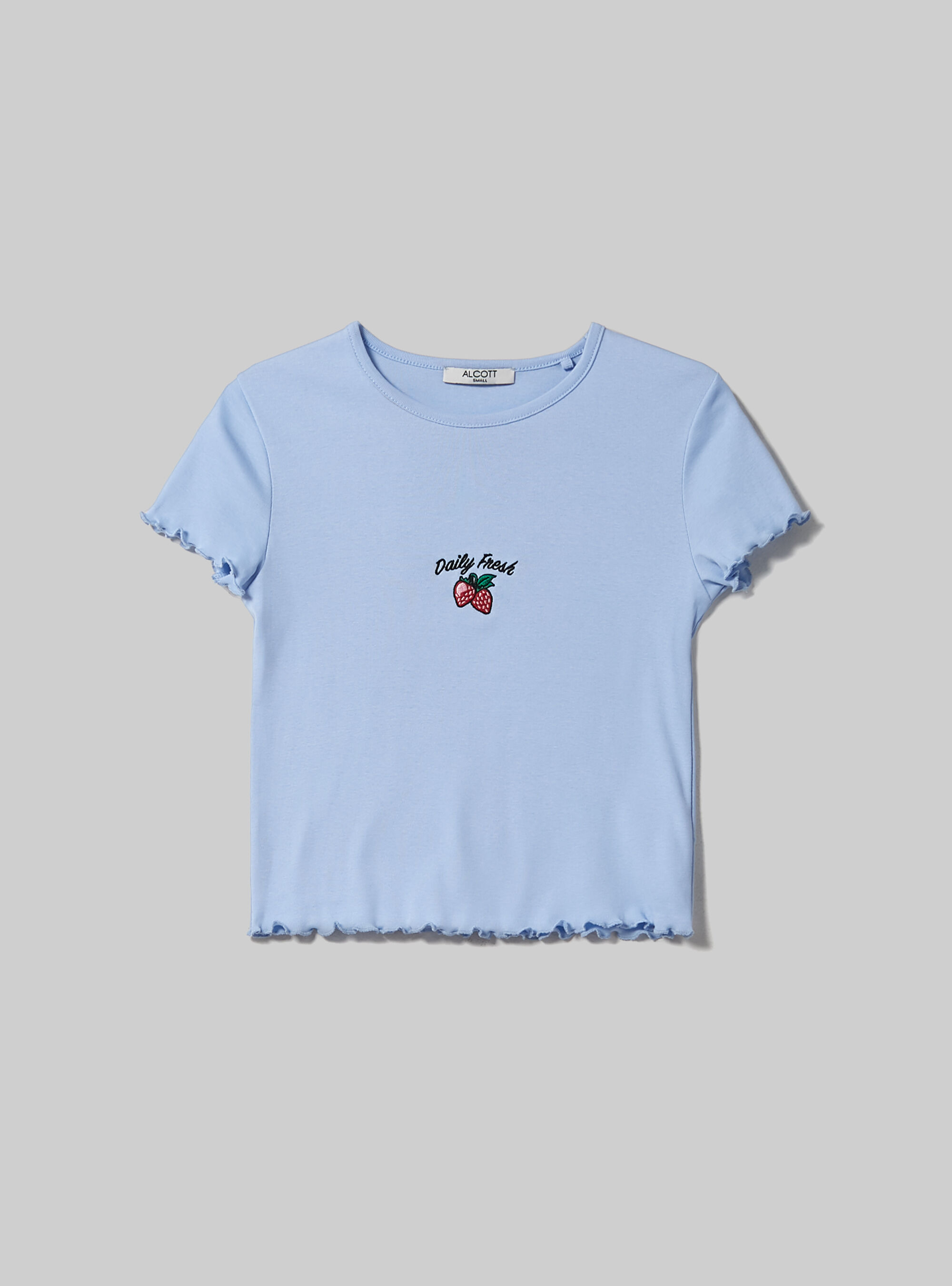 Cotton T-shirt with embroidery, C2285 AZZURRO
