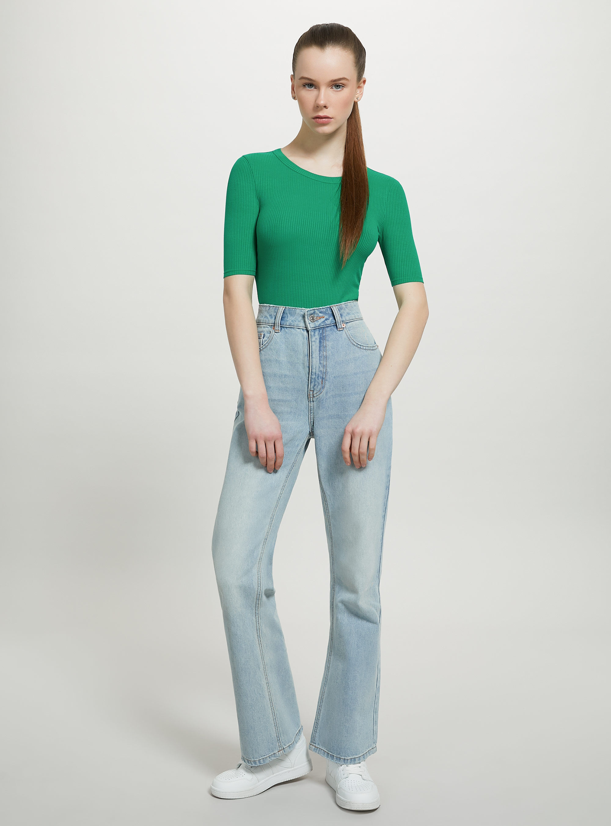 Ribbed short-sleeved bodysuit, GN2 GREEN MEDIUM