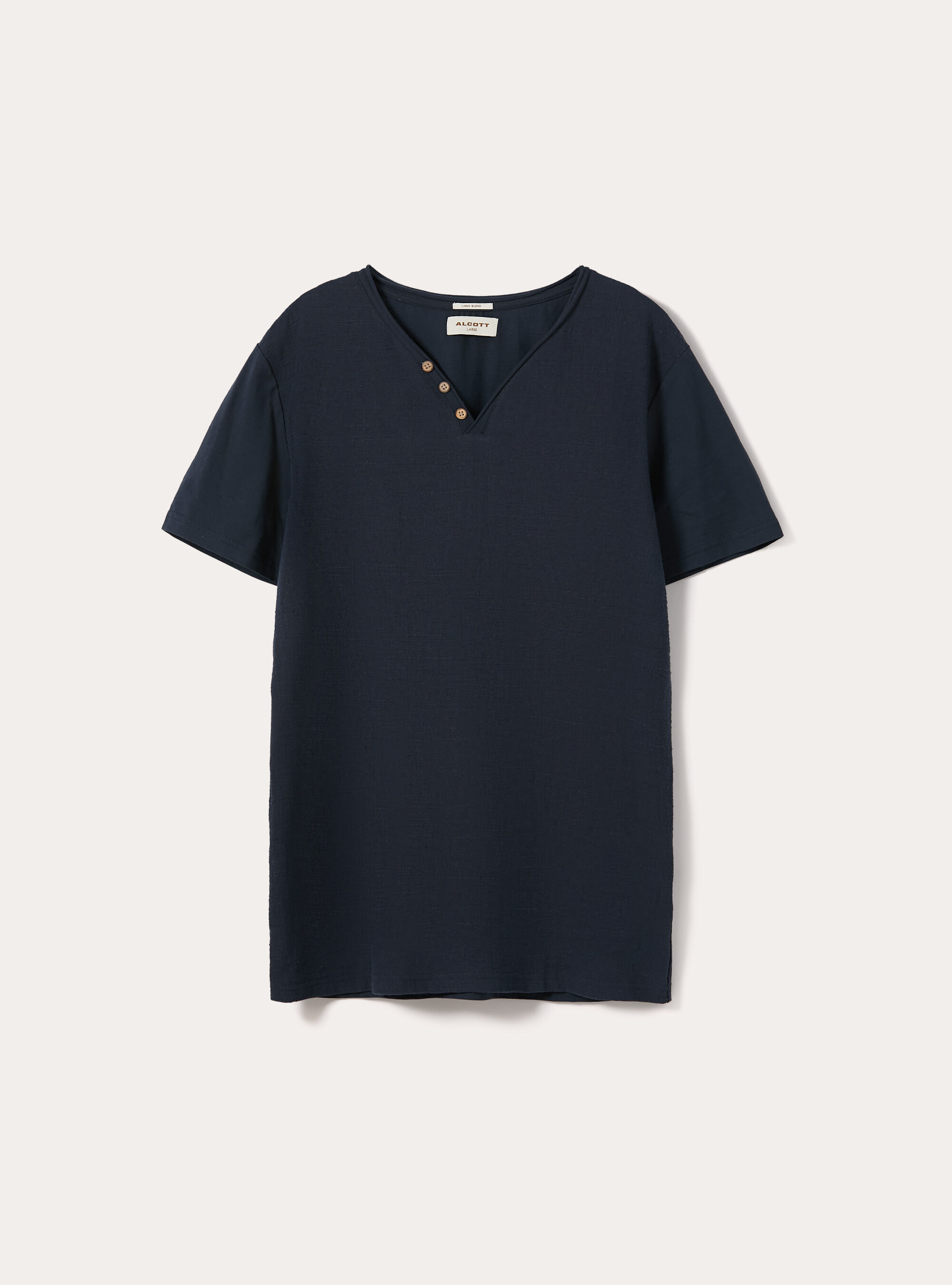 V-neck linen blend T-shirt, NA2 NAVY MEDIUM
