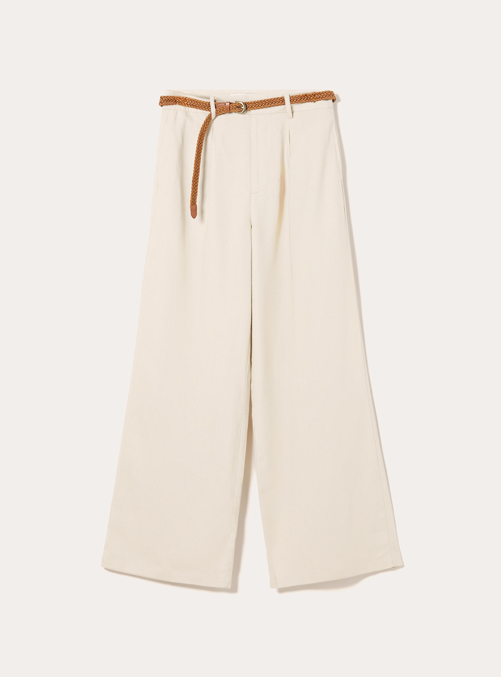 Pantalon en lin m&eacute;lang&eacute; avec ceinture, BG2 BEIGE MEDIUM