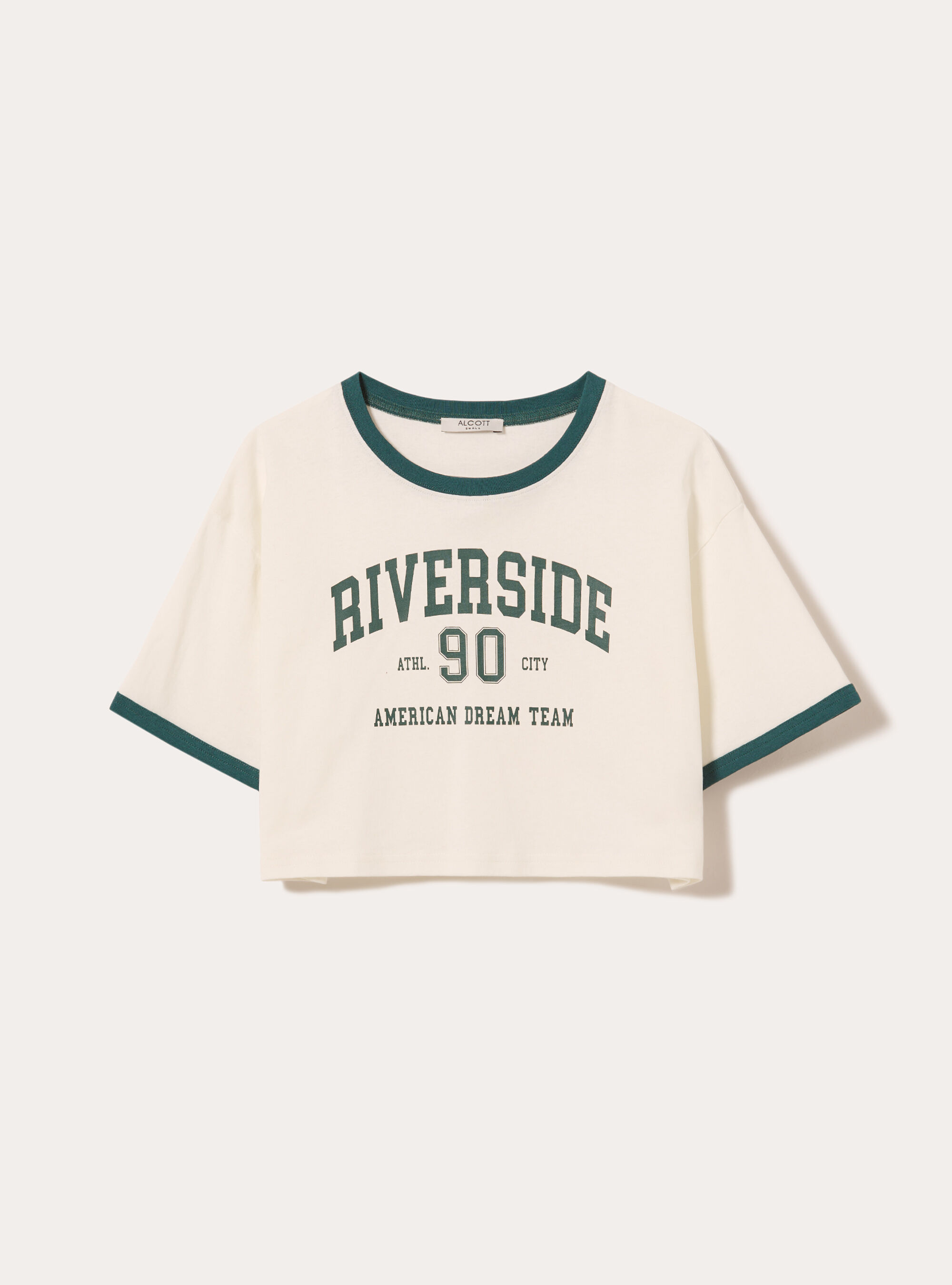 Cropped-T-Shirt mit College-Print, WH1 OFF WHITE