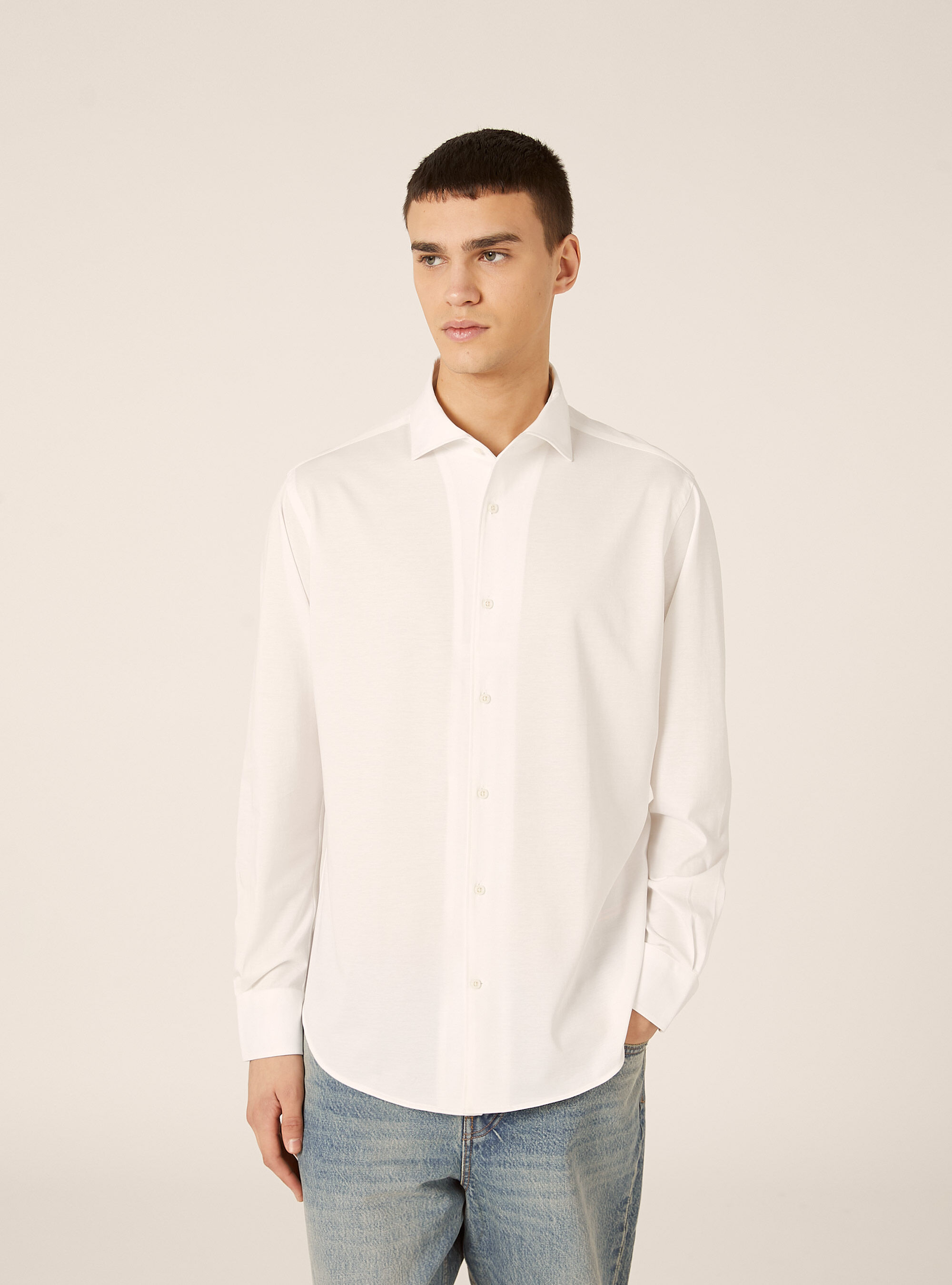 Camicia in jersey in misto cotone, WH3 WHITE