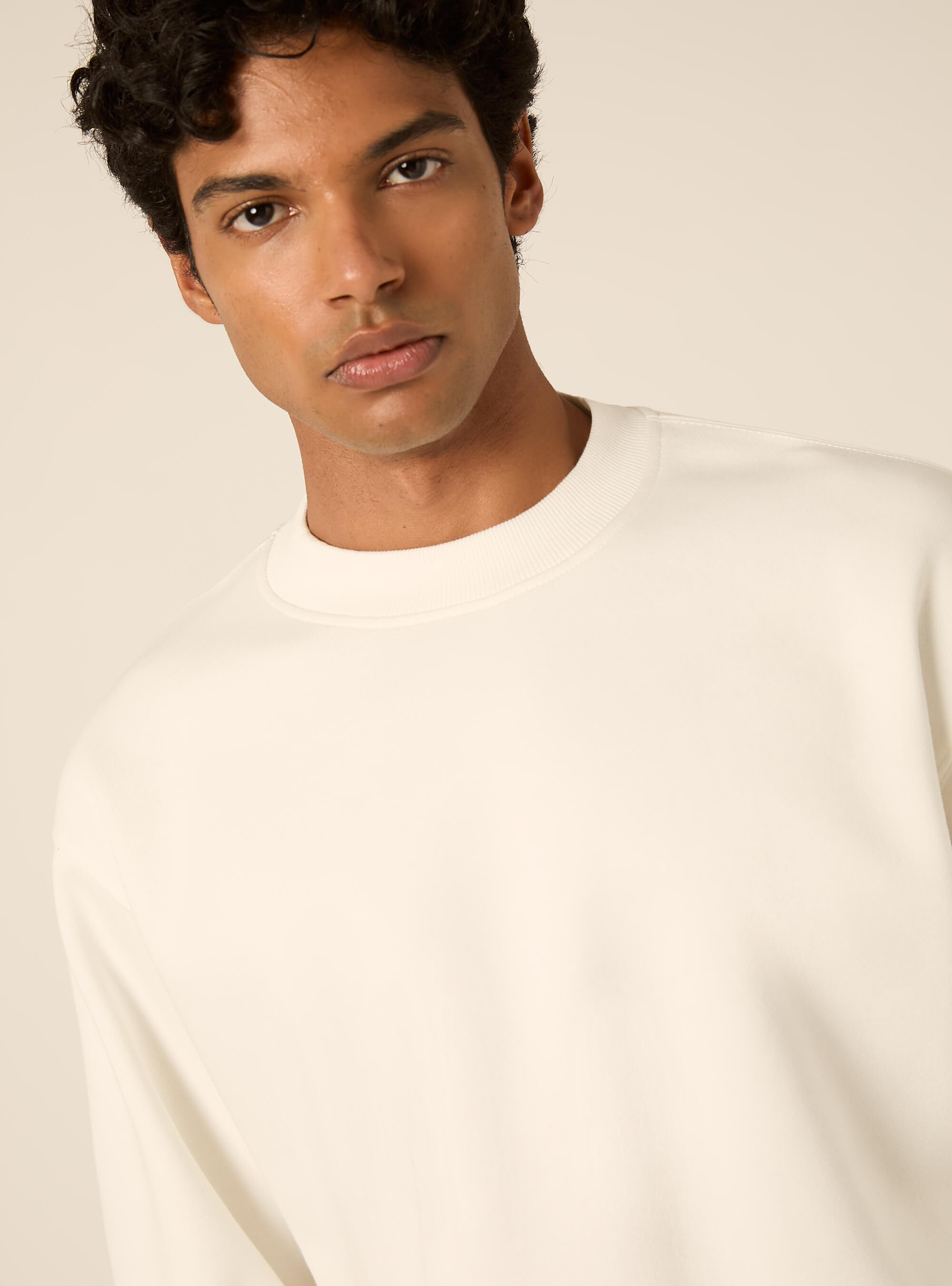 Sweat col rond basique coupe boxy, WH2 WHITE