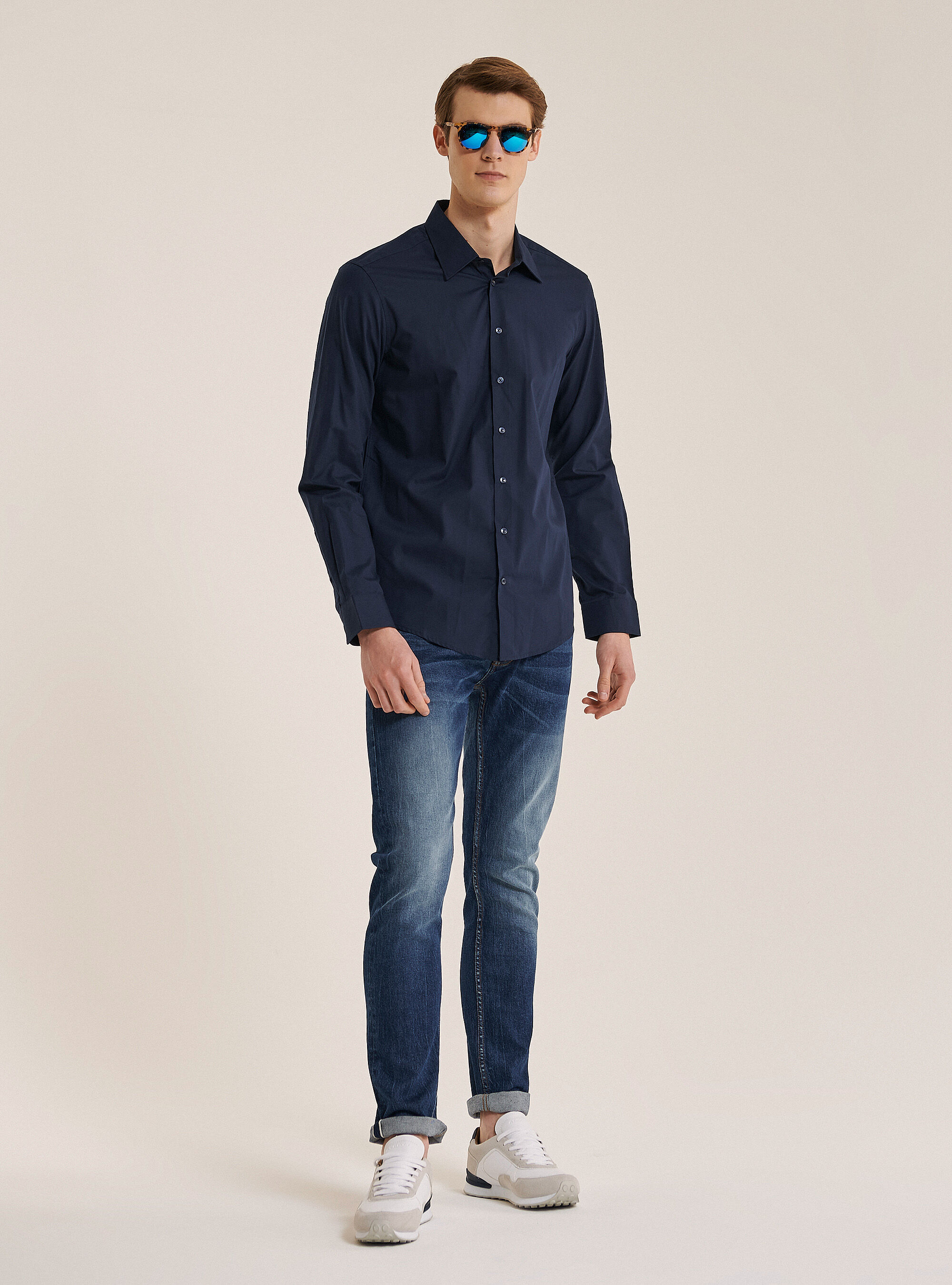 Basic solid colour long sleeves shirt, BLUE