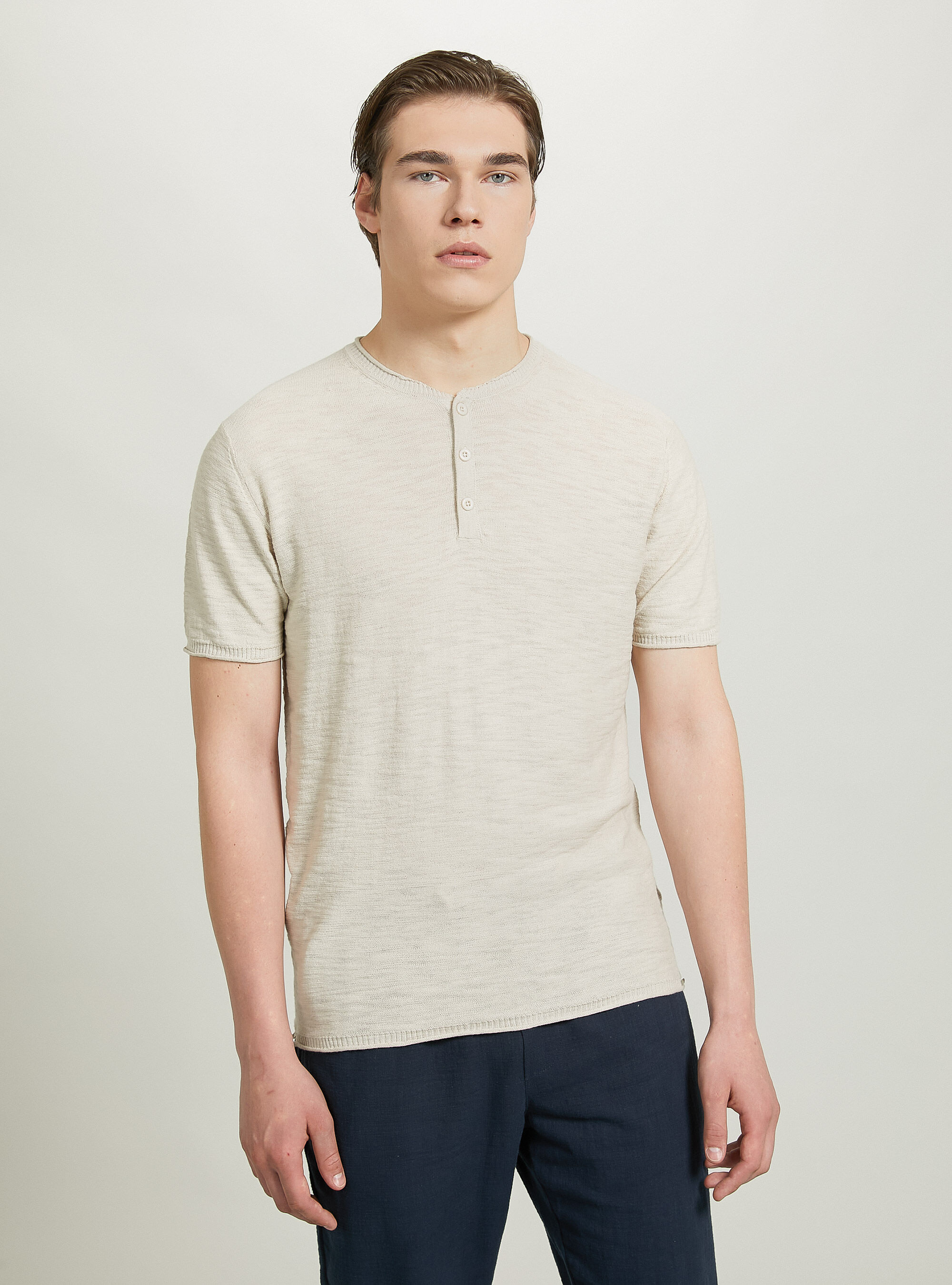 Short-sleeved serafino pullover, BG2 BEIGE MEDIUM