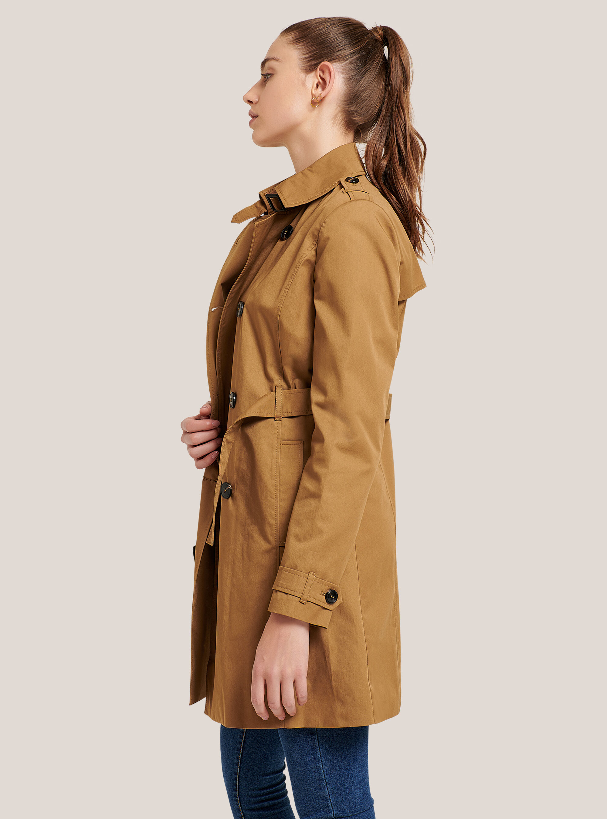 Trench coat with belt, C5507 TOBACCO
