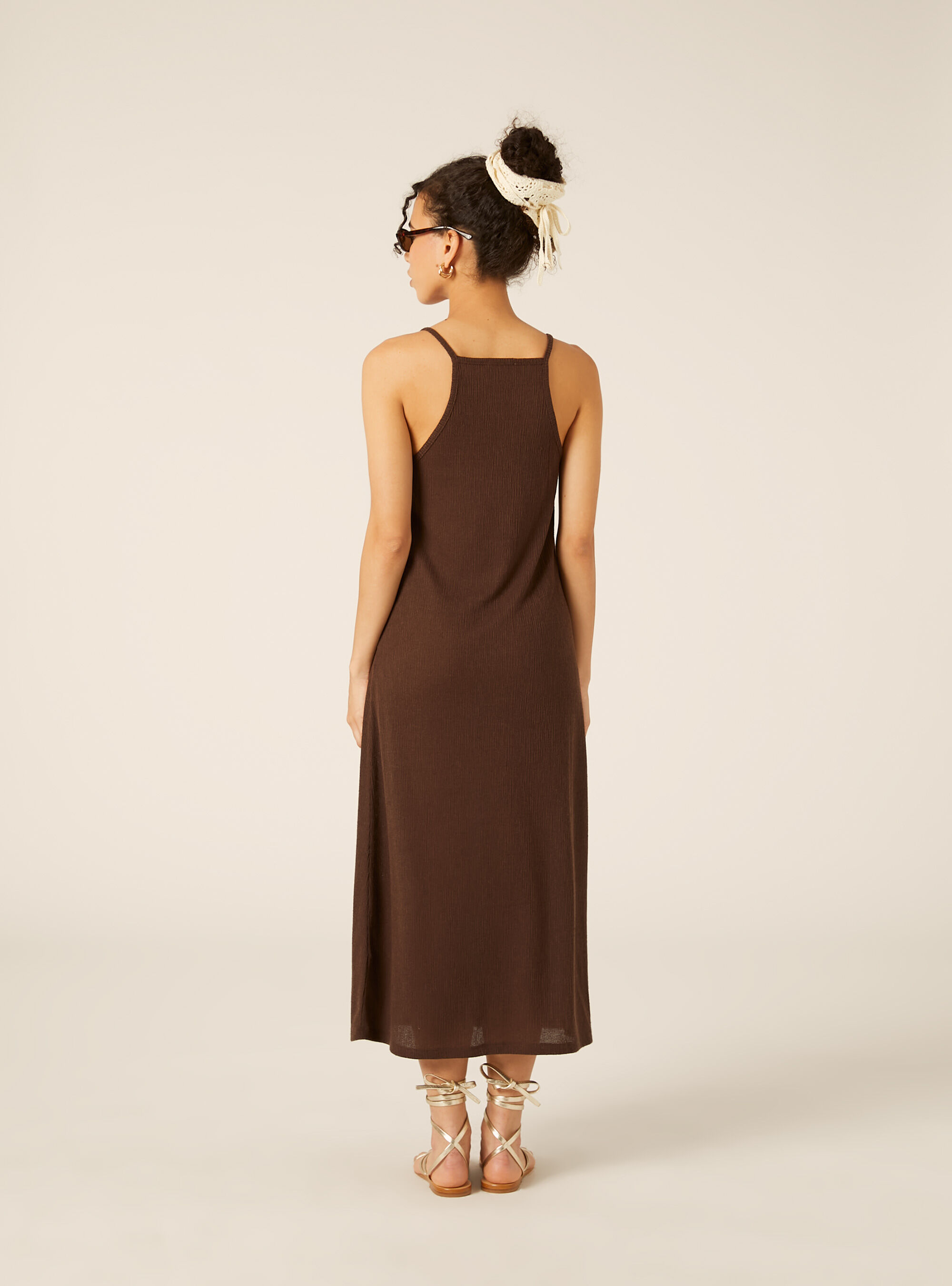 Vestito lungo in maglia, BR2 BROWN MEDIUM