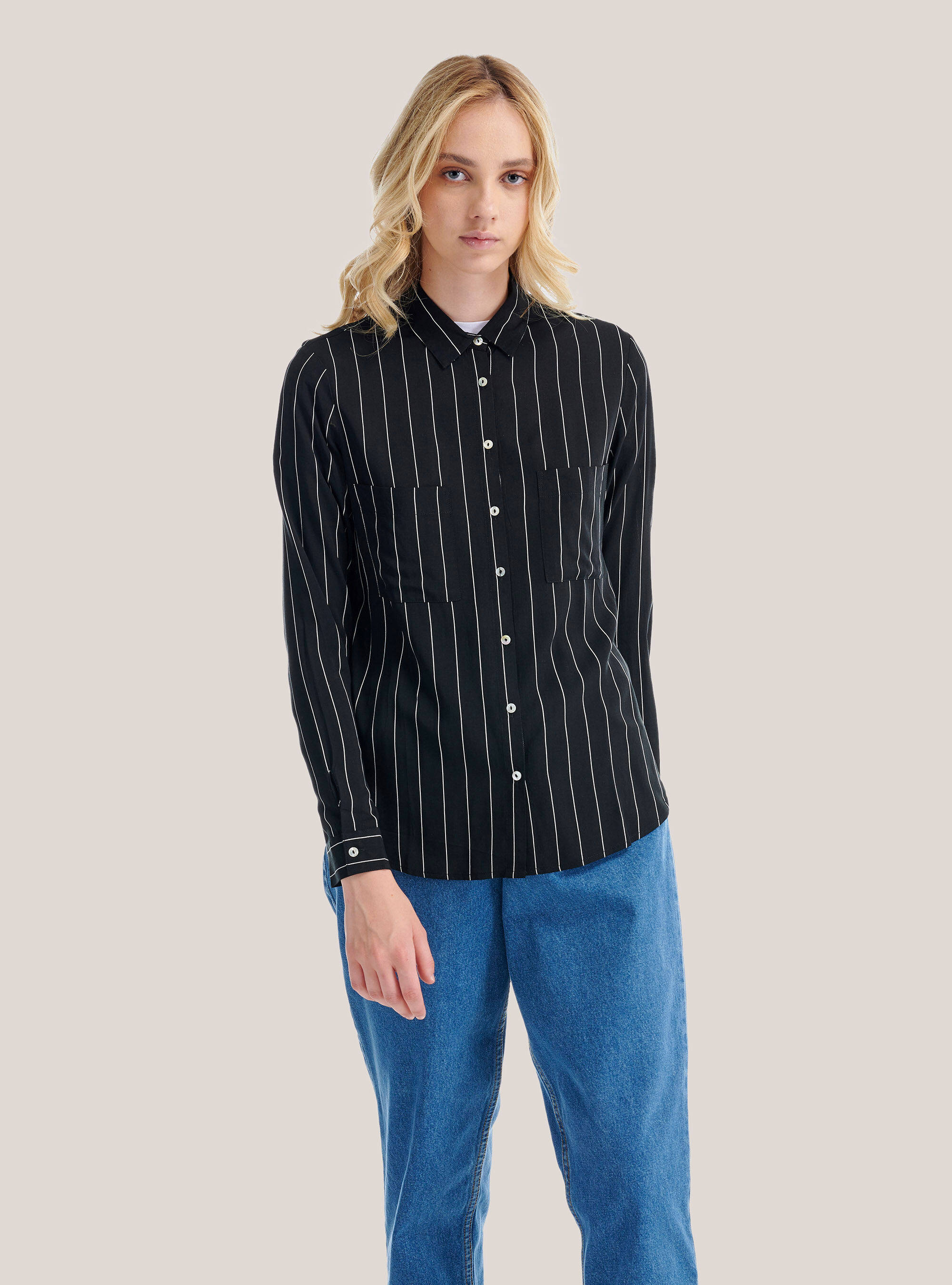 Chemise ray&eacute;e, C101 BLACK