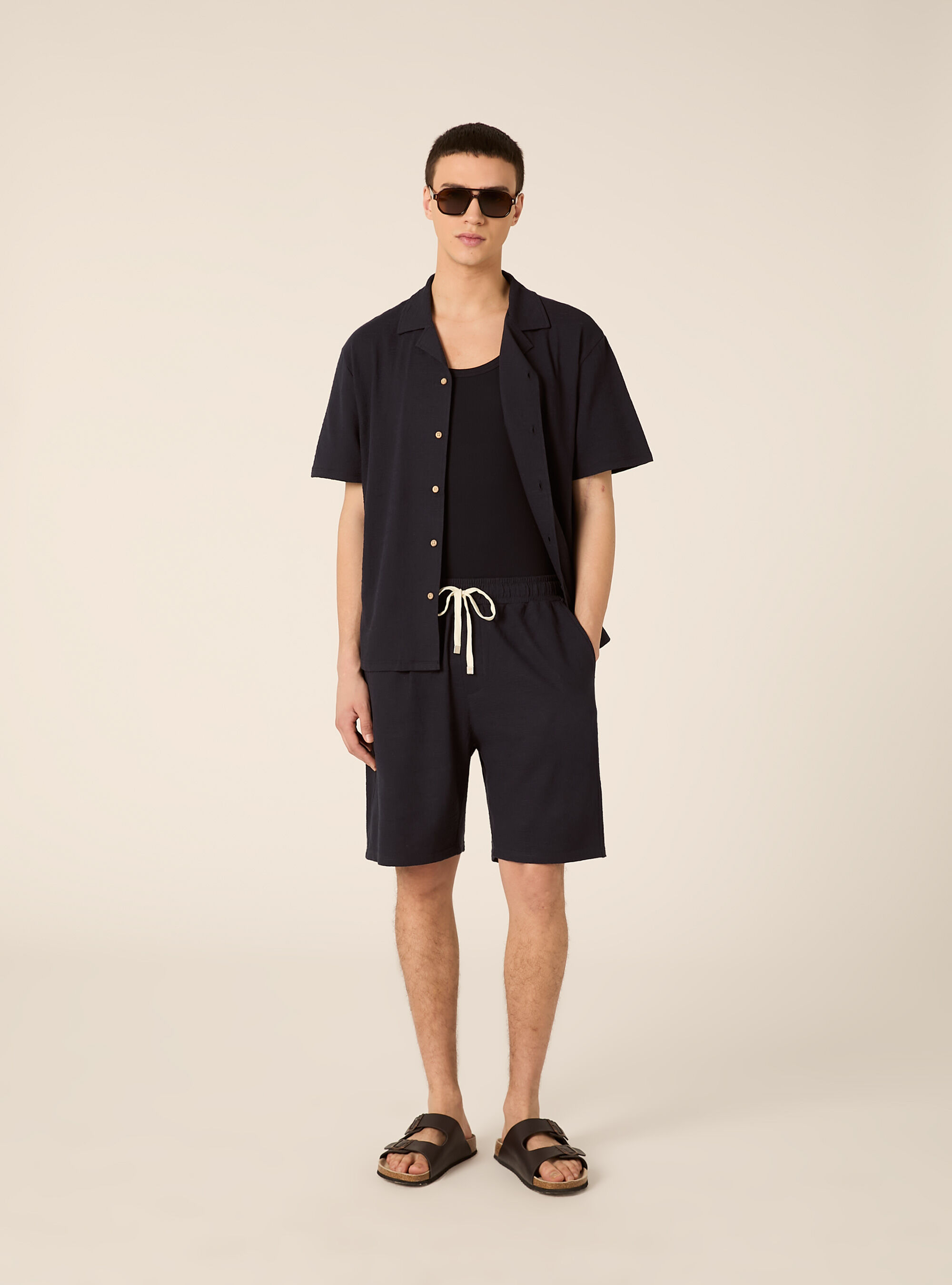 Bermuda in jersey texture regular fit, NA1 NAVY DARK