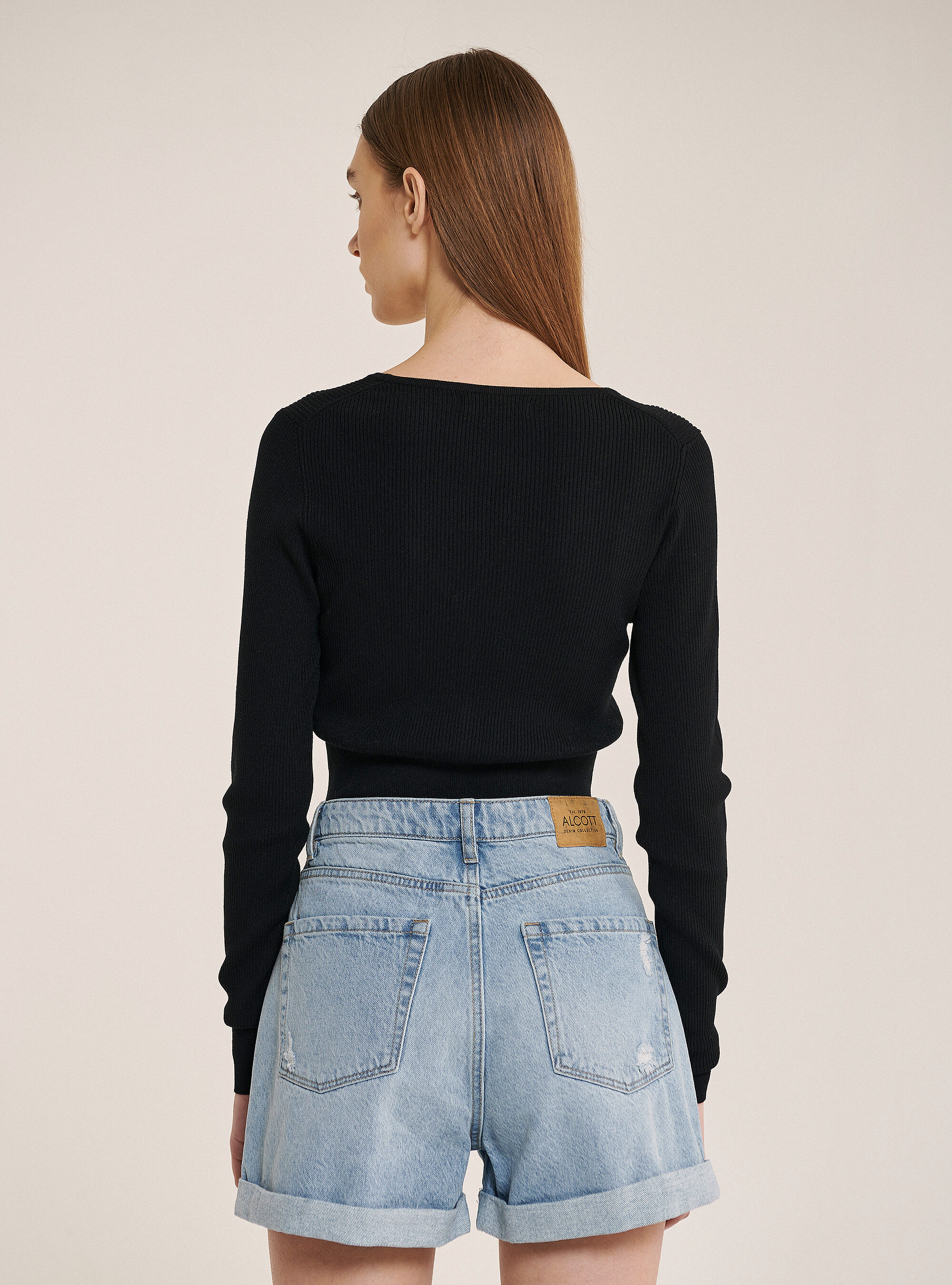Cropped rib cardigan