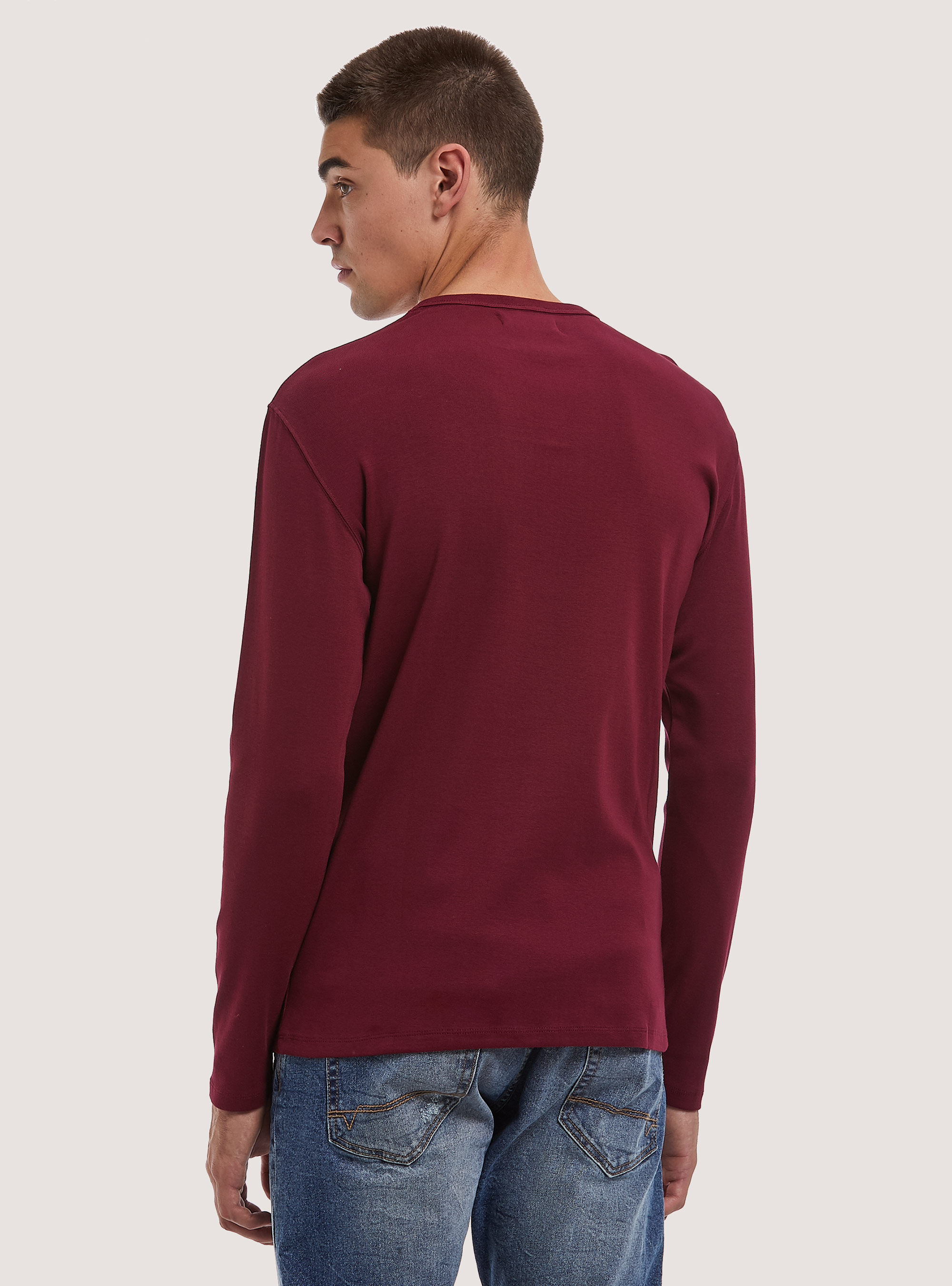 Camiseta de algod&oacute;n de manga larga, BO2 BORDEAUX MEDIUM