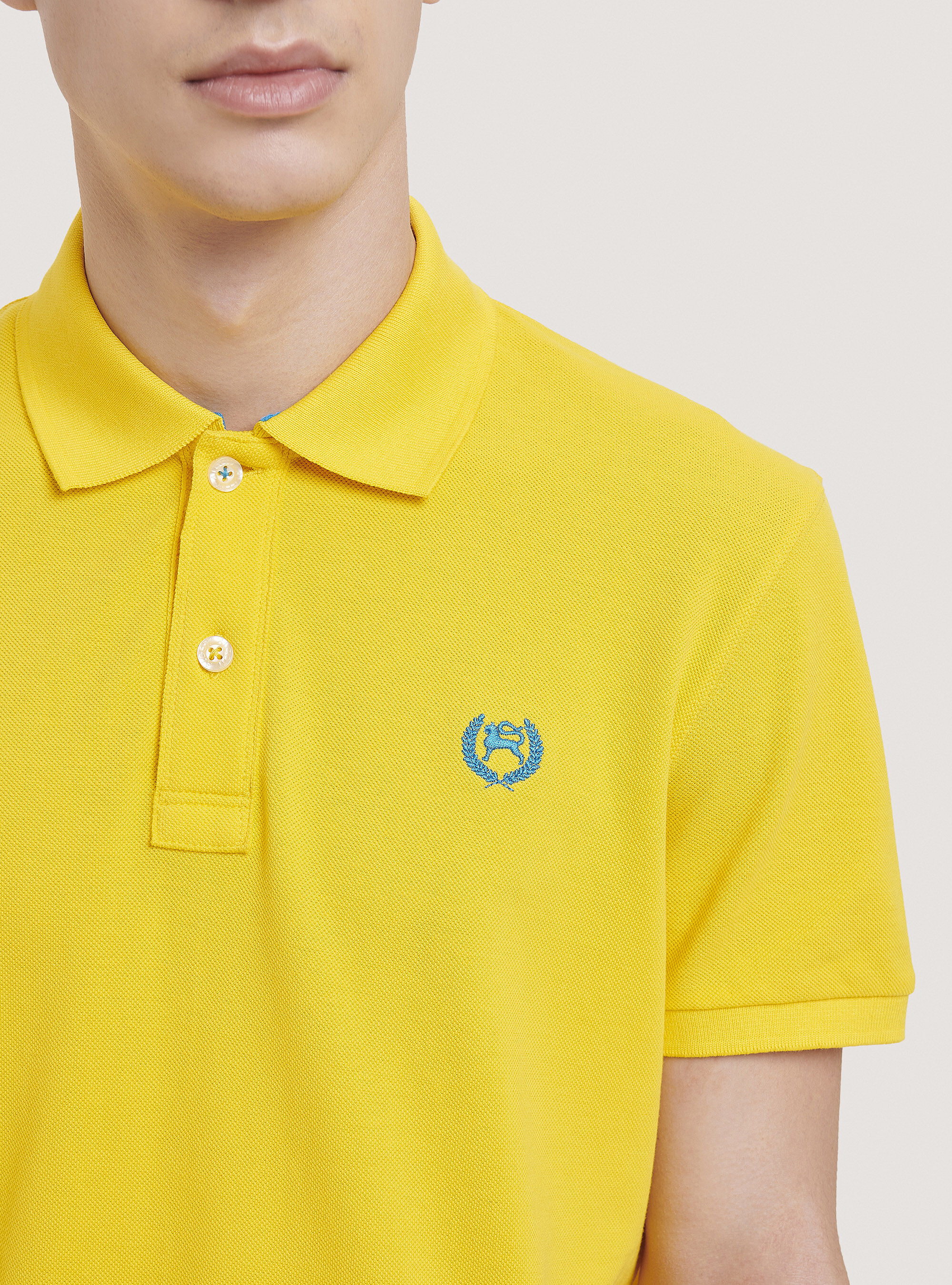 Cotton pique polo shirt with embroidery, C7704 YELLOW