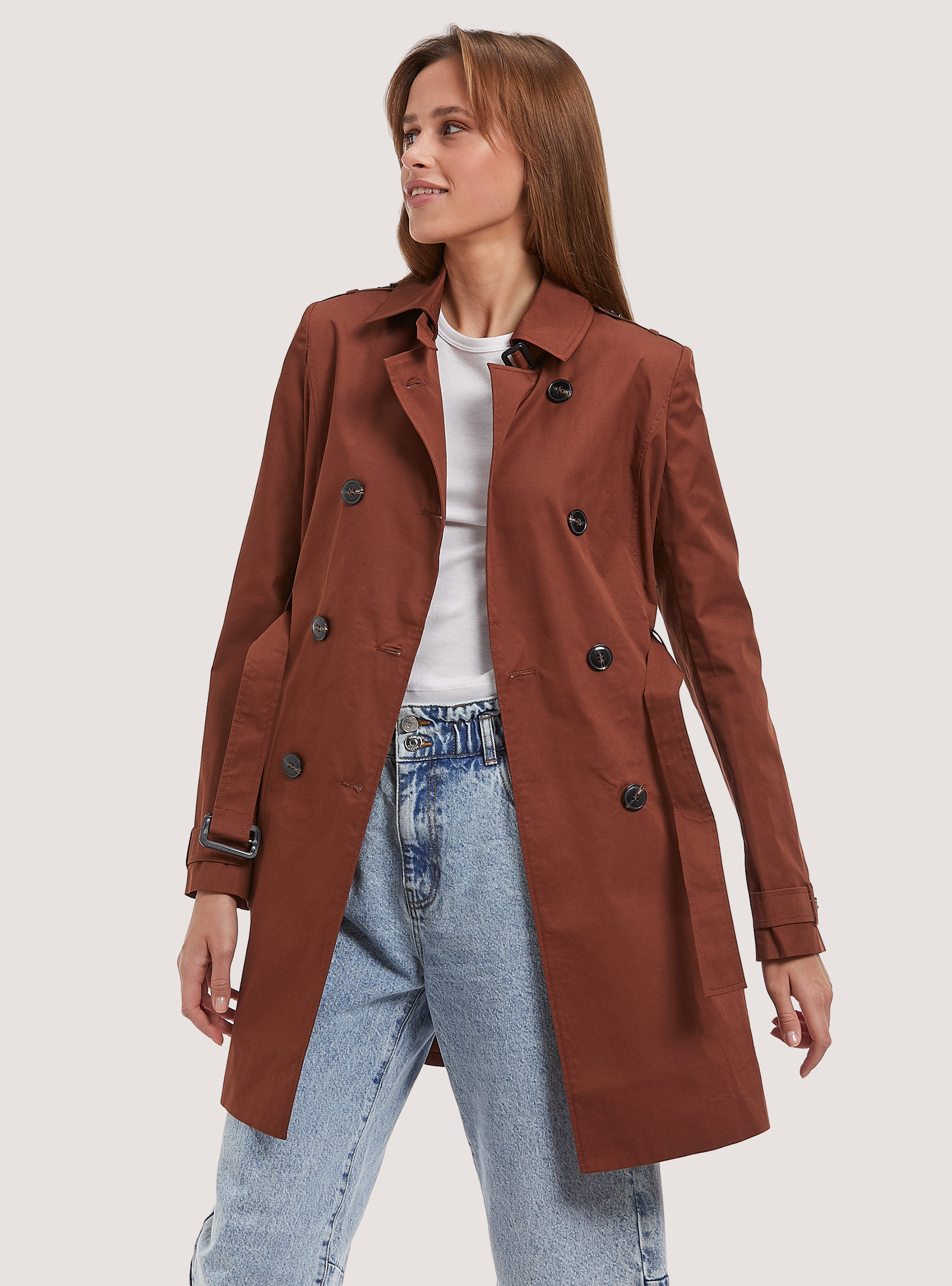 Trench-coat souple avec ceinture, BR1 BROWN DARK