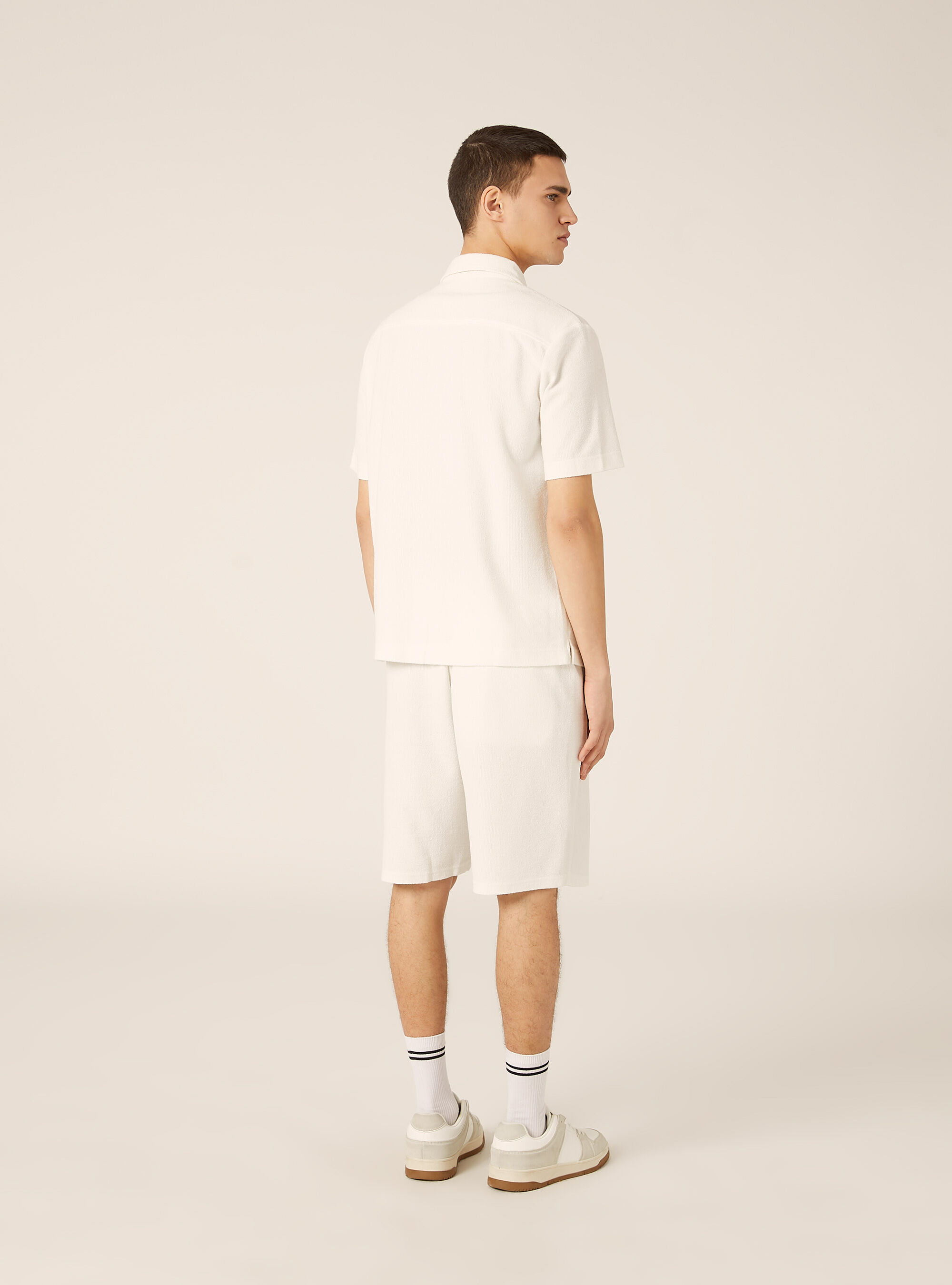 Camicia a maniche corte con texture, OFF WHITE
