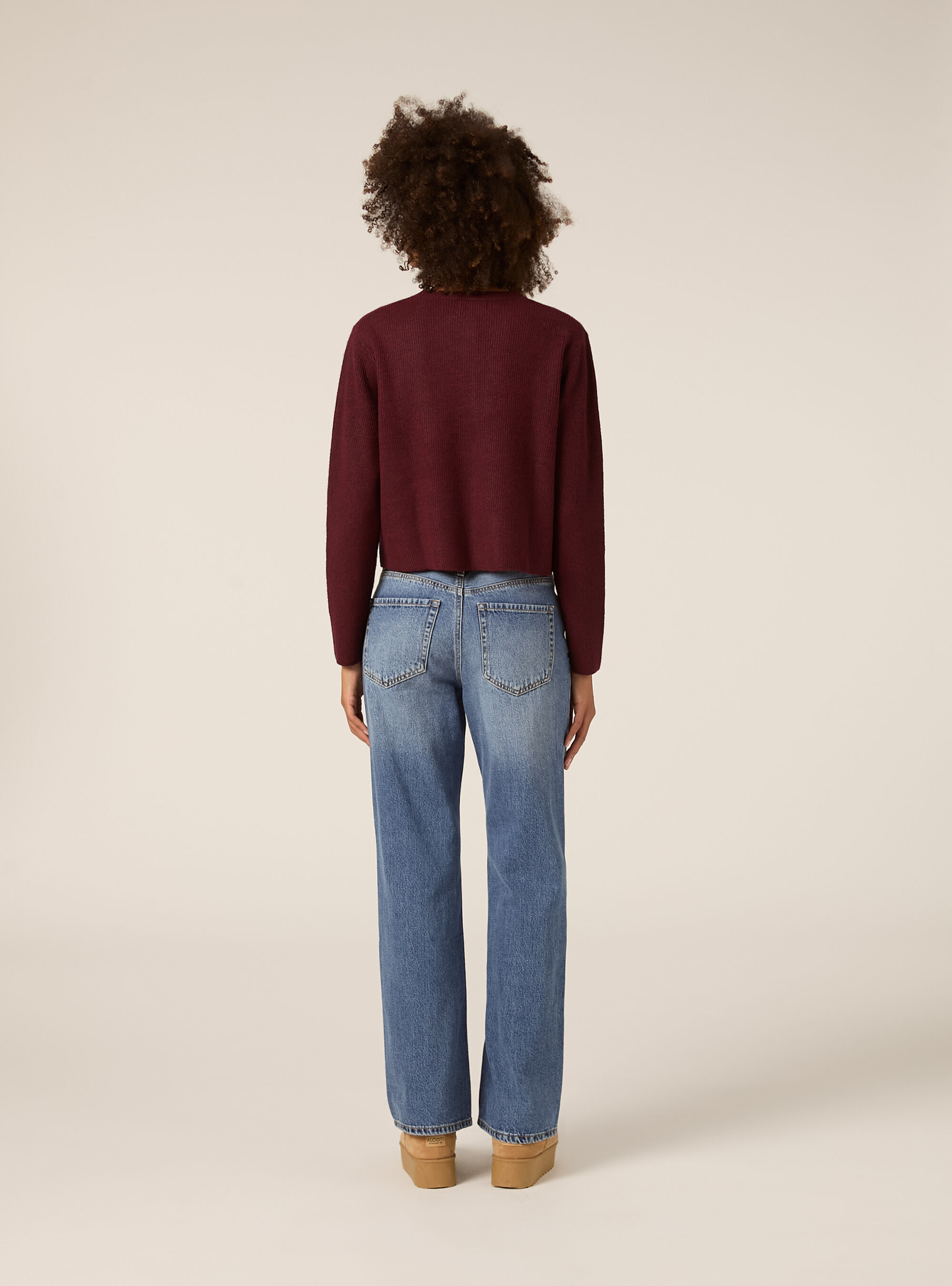 Ribbed knit cardigan with buttons, BO2 BORDEAUX MEDIUM