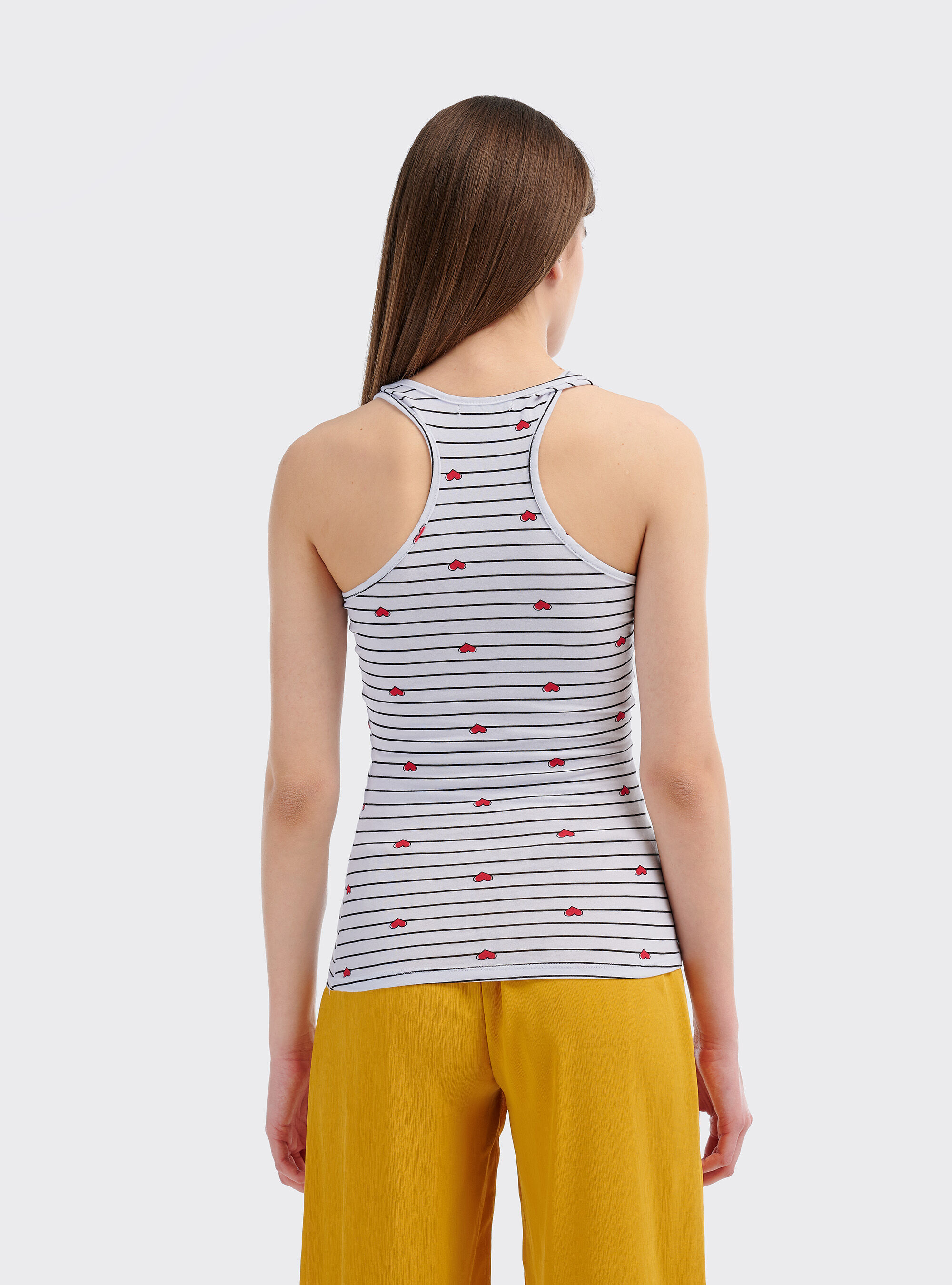 Top stretch fit stampa a righe con scollo americano sul retro, MULTICOLOR