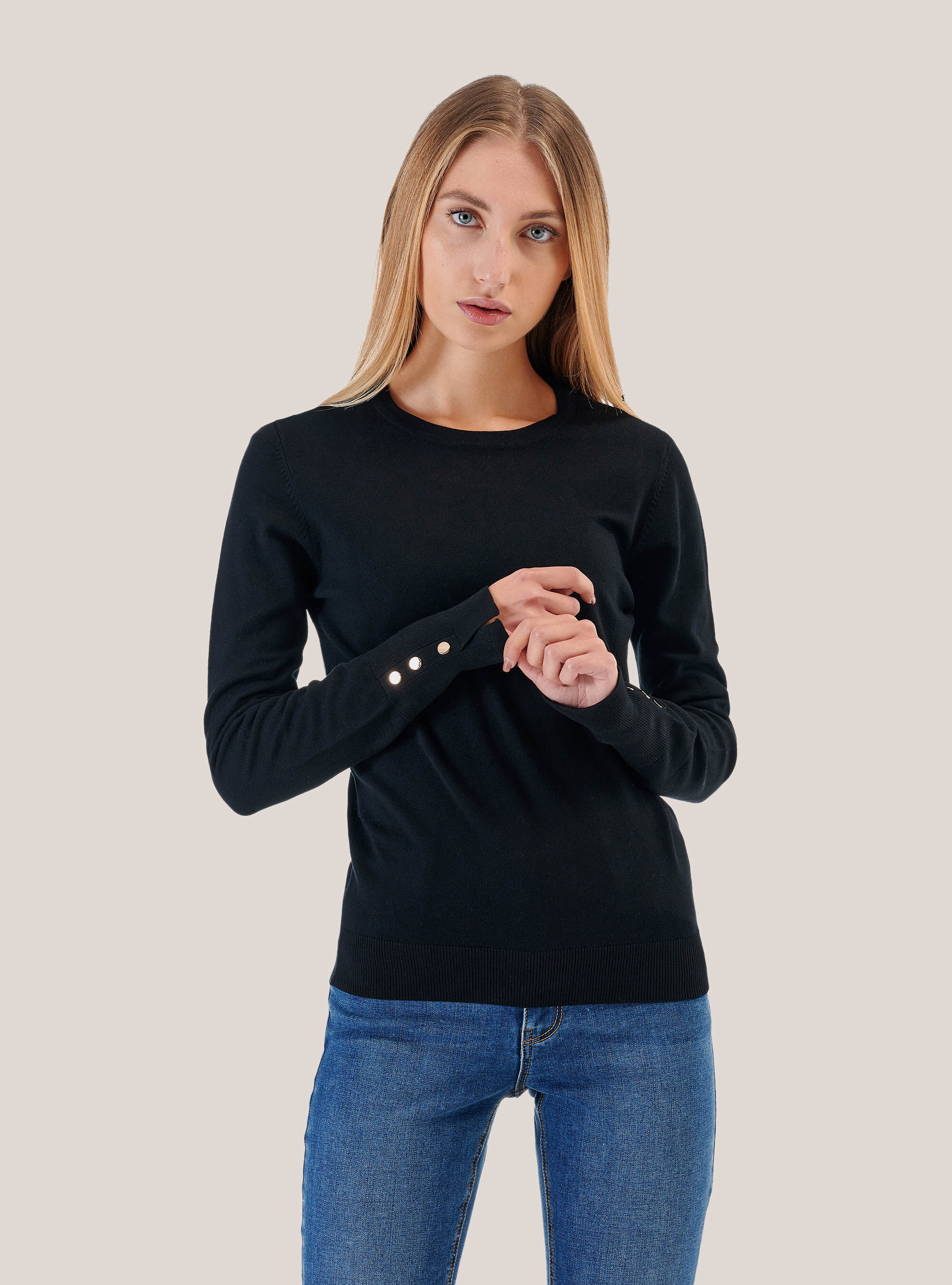 Pull col rond coupe confort, C101 BLACK