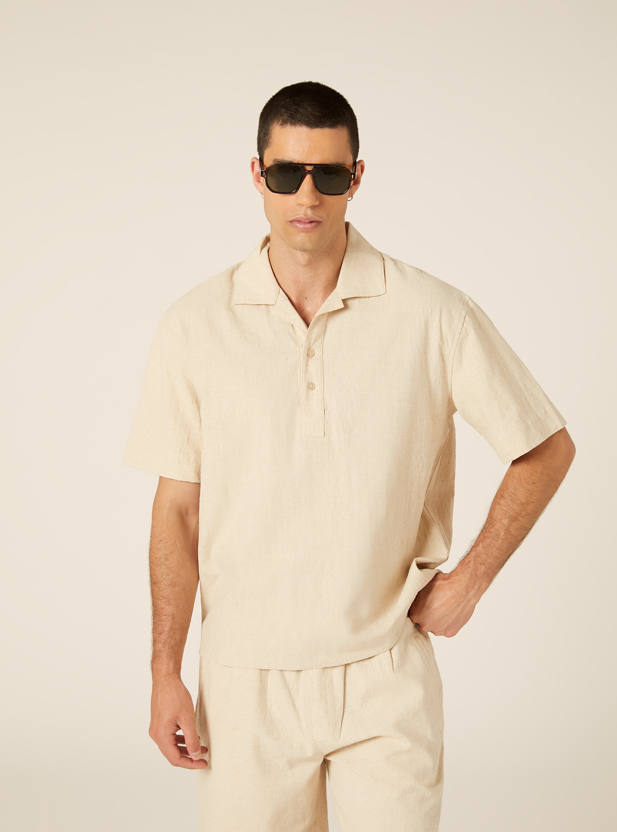 Polo Camisero de Mezcla de Lino