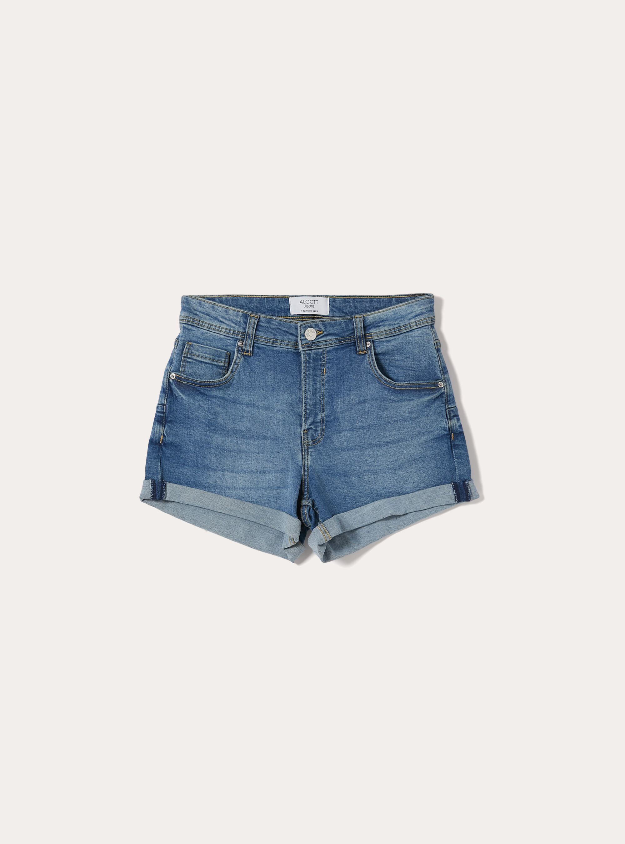 Shorts in denim con risvolto, D003 MEDIUM BLUE