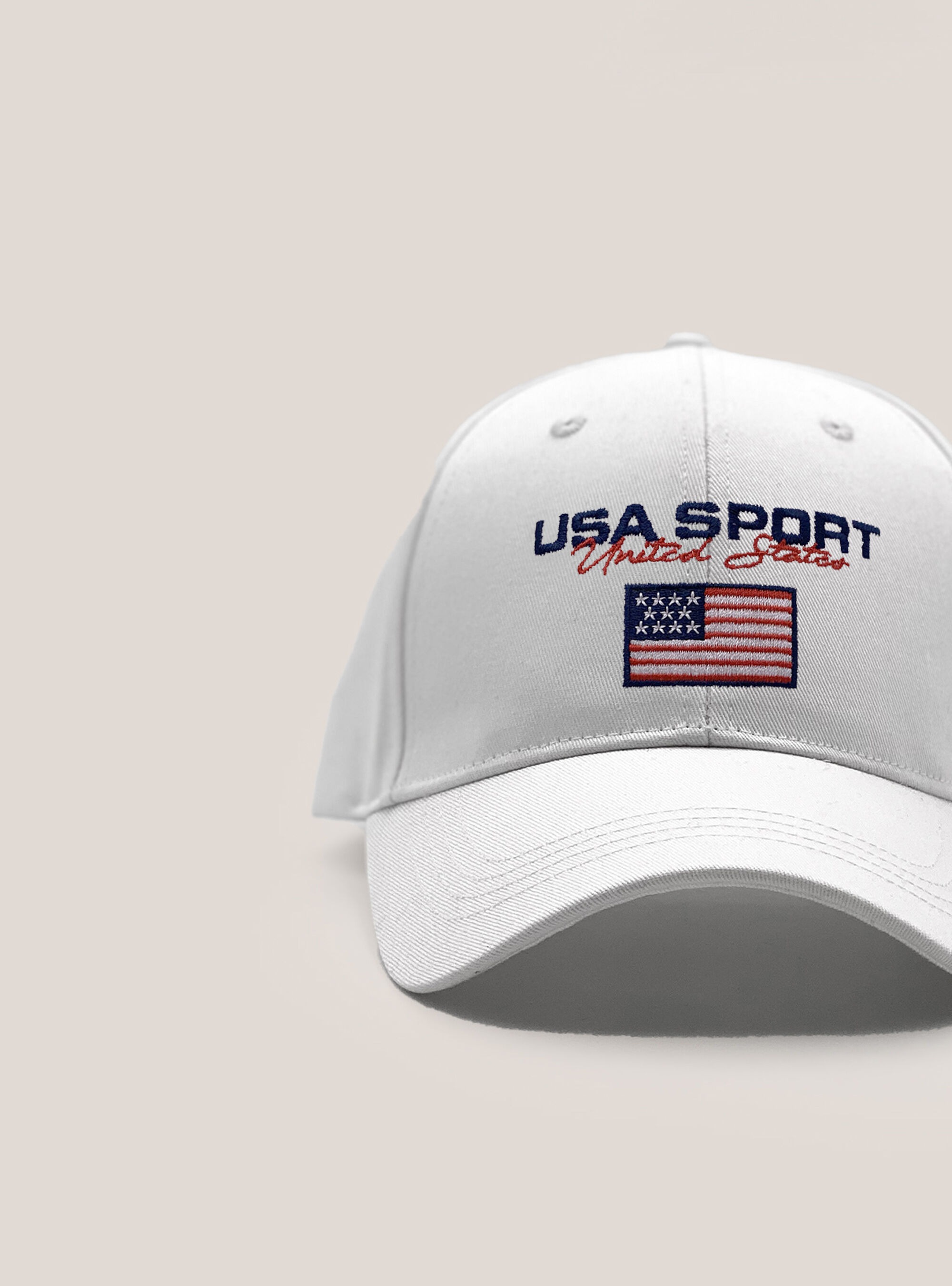 Hat with USA embroidery and patch, WHITE