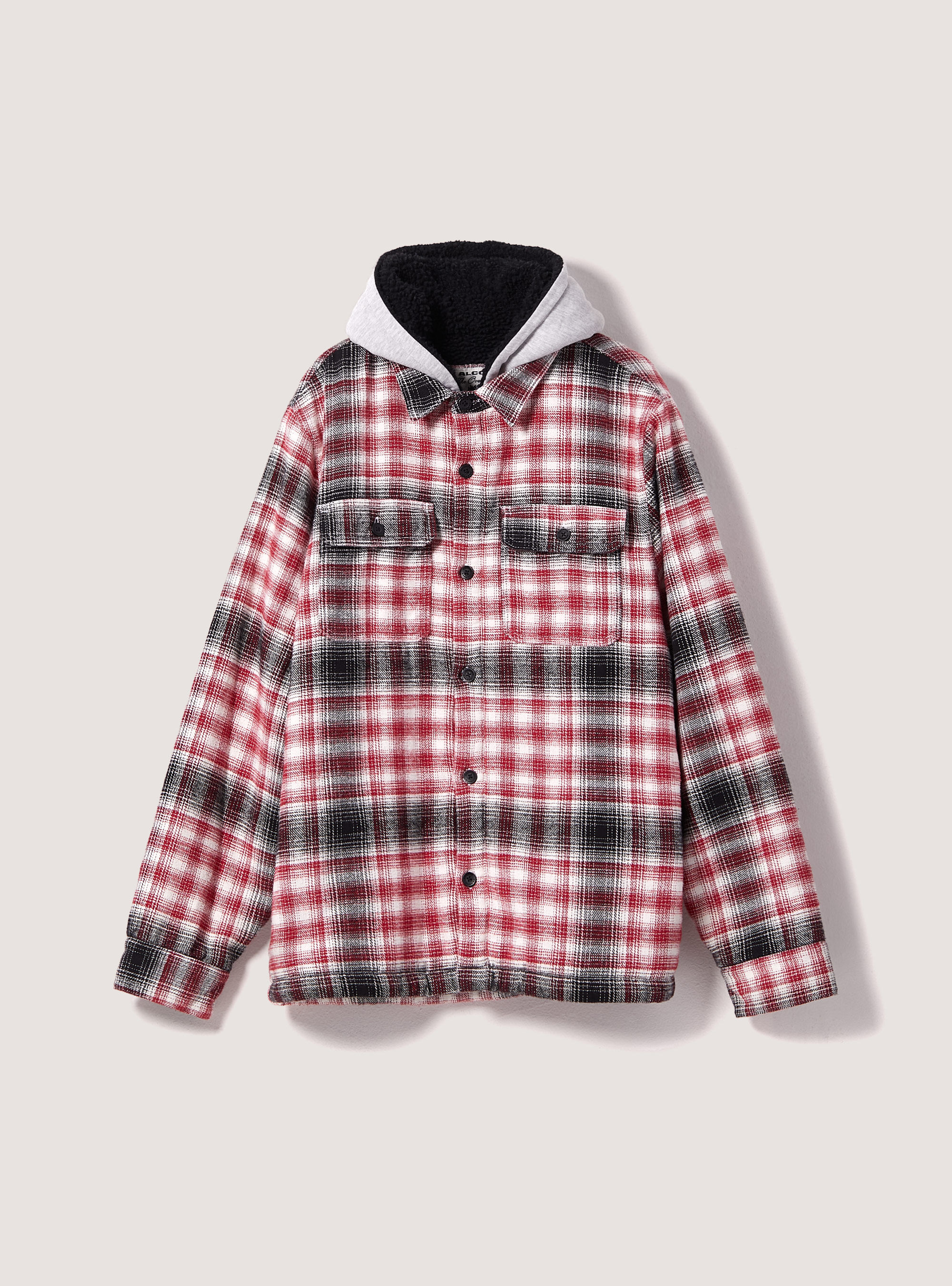 Plaid padded jacket with lambskin lining and hood, RD2 RED MEDIUM