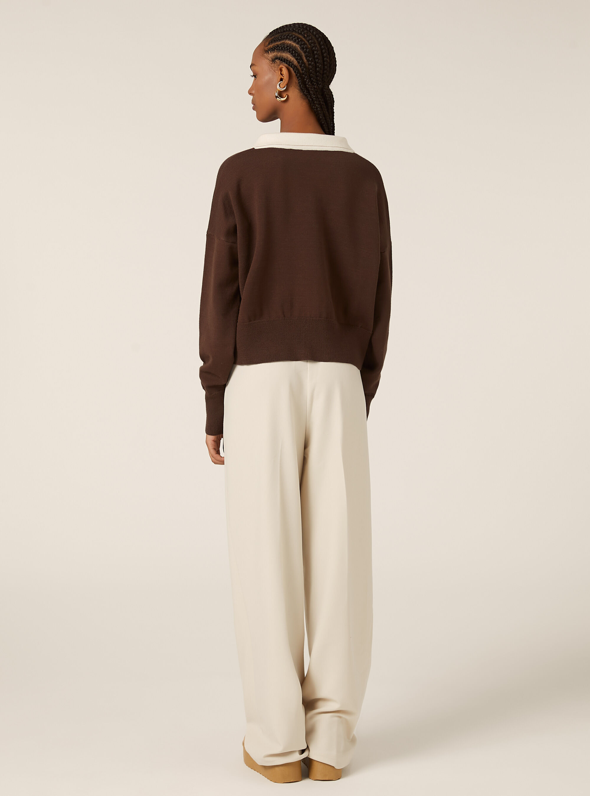 Knitted polo shirt, BR1 BROWN DARK