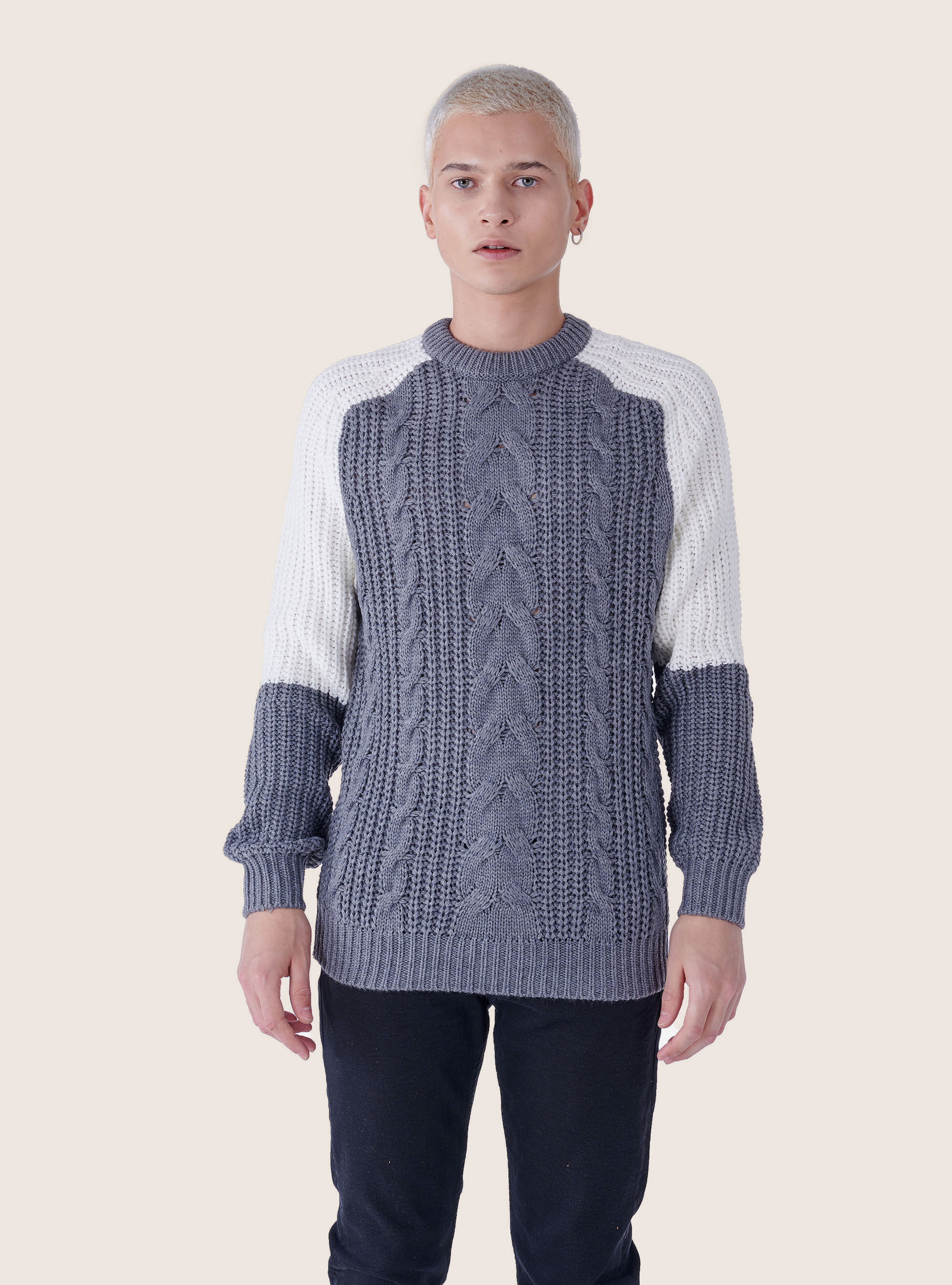 PULLOVER WITH  CENTRAL BRAID, GREY MELANGE