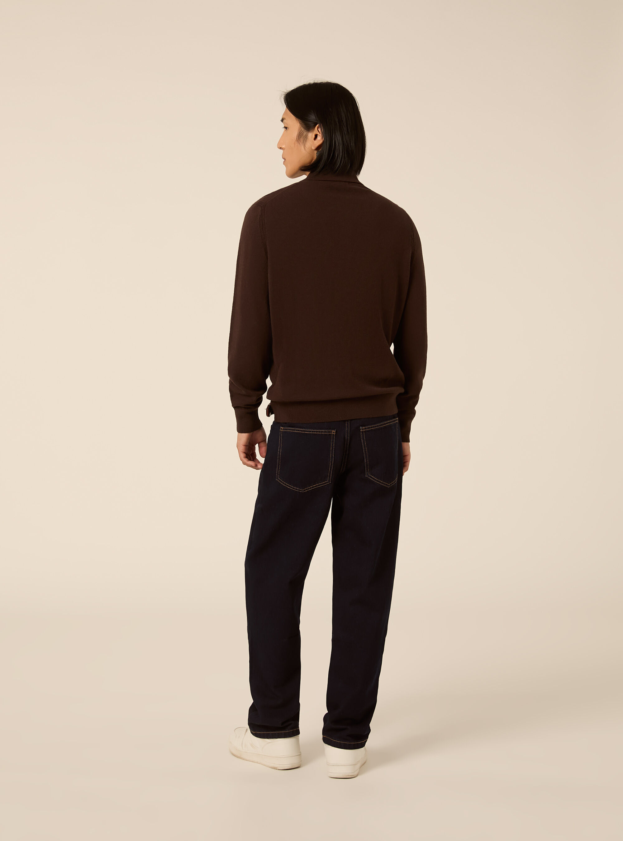 Polo a manches longues en maille melange de laine et cachemire, BR1 BROWN DARK